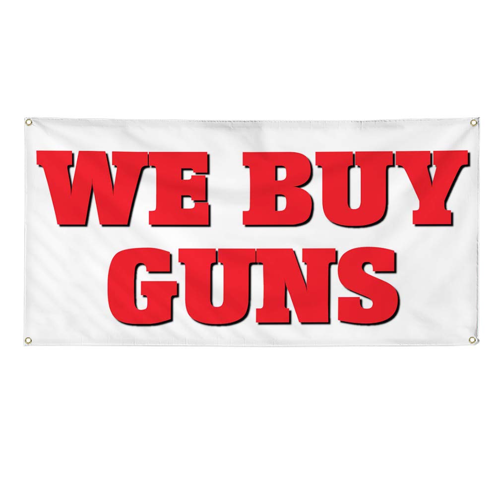 Custom Vinyl Banner - Durable Weatherproof Business Sign for Outdoor Use (48x96 Inches, White, 8 Grommets) - Perfect for Gun Shops, Industrial Yards & Commercial Advertising