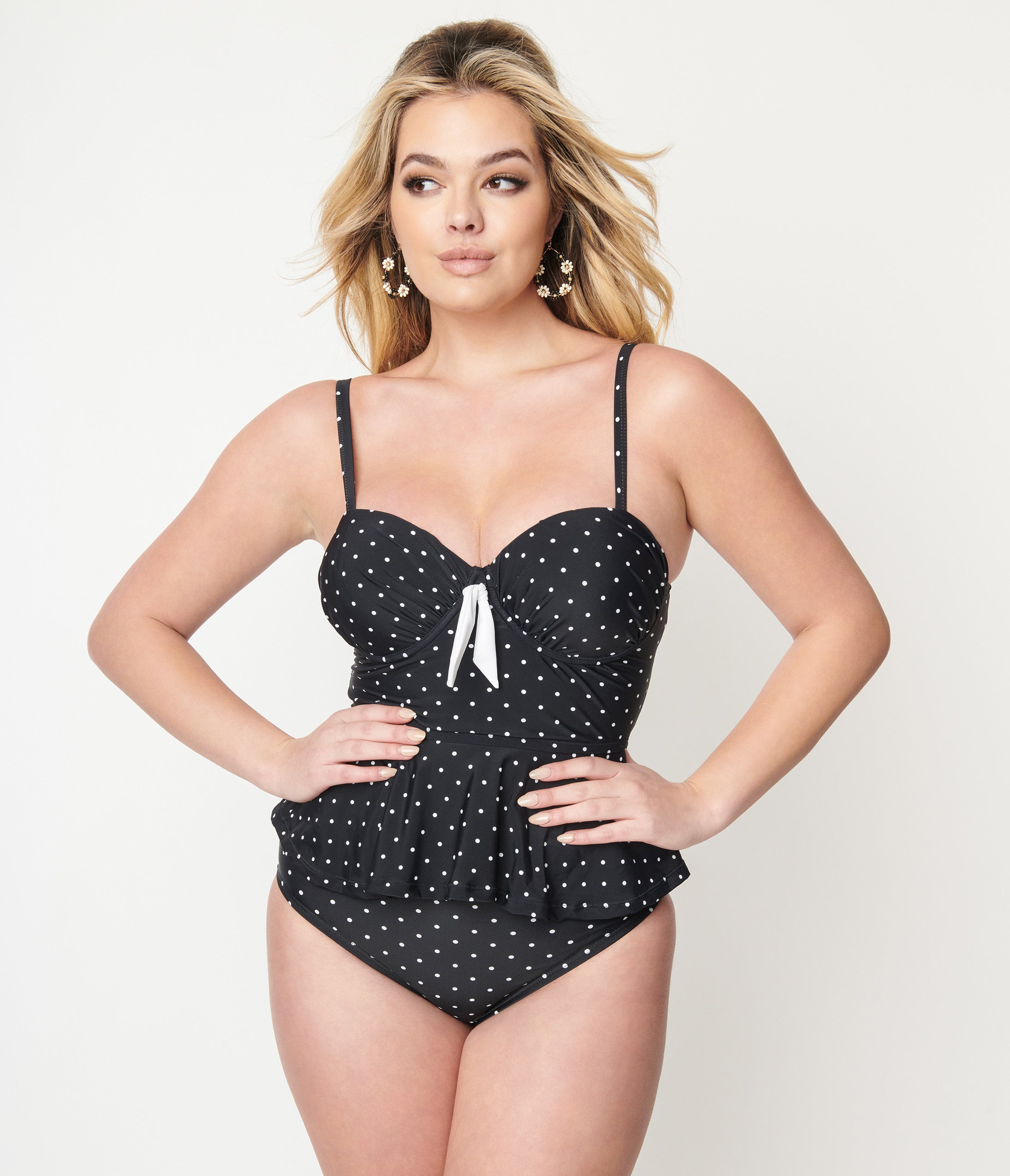 Vintage Black & White Polka Dot High Waisted Swim Bottoms - Retro Pin Up Bikini Bottom for Women, Perfect for Beach, Pool & Summer Vacations