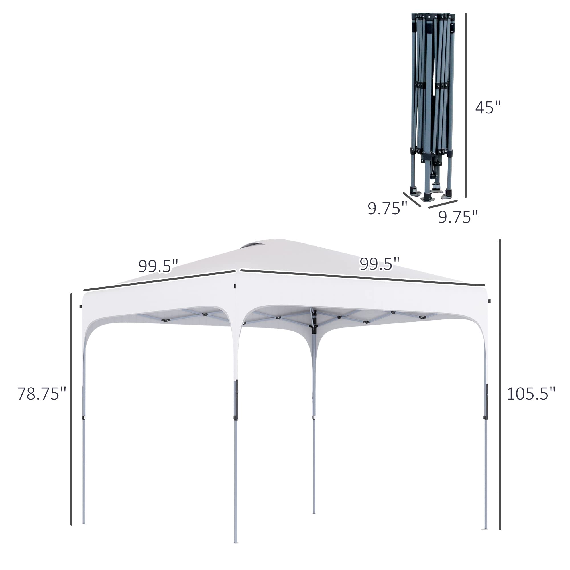 Outsunny 8' x 8' Pop Up Canopy Tent with Wheeled Carry Bag & 4 Sand Bags - Instant Sun Shelter for Outdoor Parties, Picnics, Beach, Camping & Backyard Events - Adjustable Height White Gazebo for Garden, Patio & BBQ Gatherings