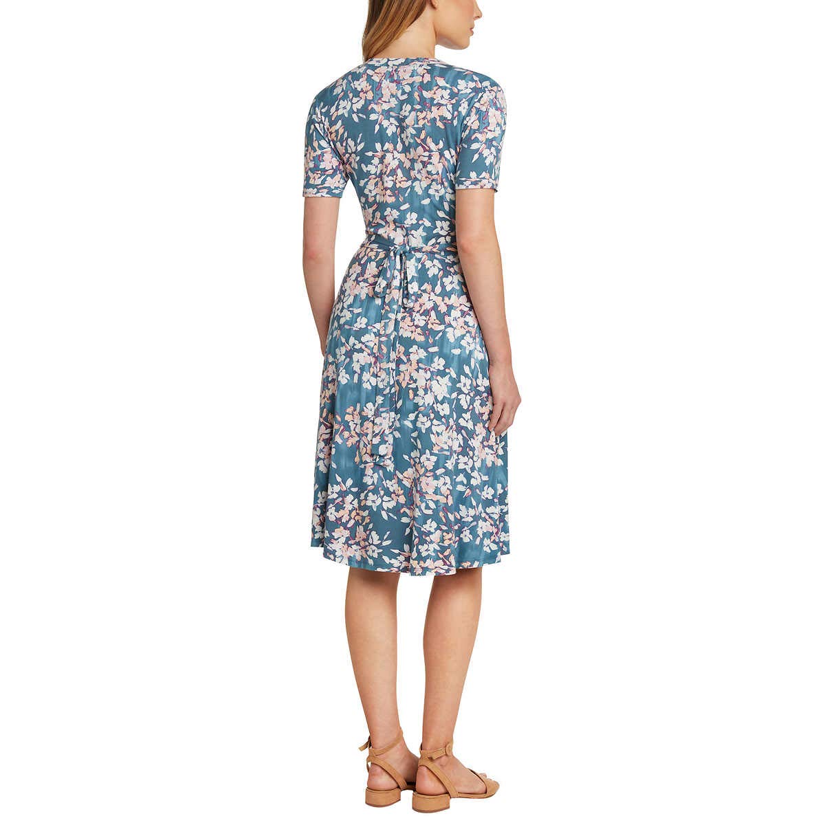 Matty M Women's Wrap Front Short Sleeve V-Neck Summer Dress - Casual Flowy Midi Dress for Beach, Vacation & Everyday Wear