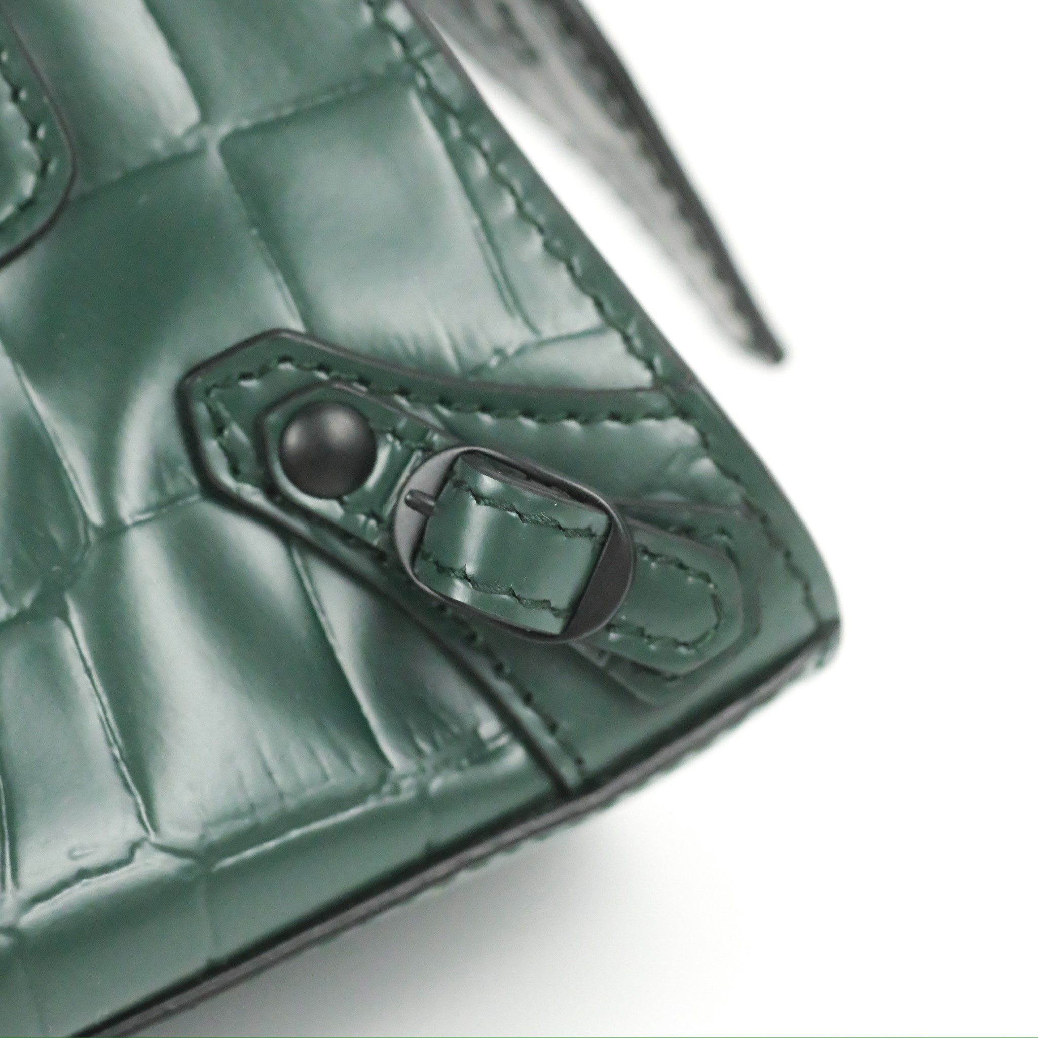 Balenciaga Mini Neo Classic City Bag - Green Crocodile Embossed Leather Crossbody Bag for Women | Perfect for Everyday Use, Parties & Travel