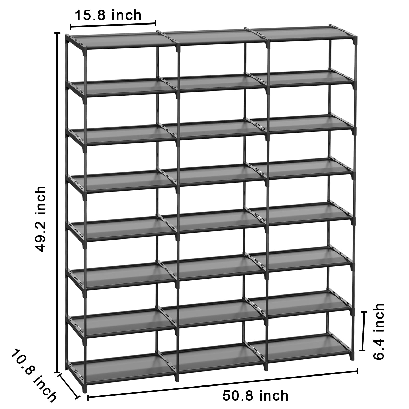 3-Tier Shoe Rack Organizer for 40-60 Pairs of Shoes & Boots - Sturdy Plastic Shoe Shelf with 8 Storage Levels - Perfect for Entryway, Hallway, Closet, Garage & Front Door Storage - Space-Saving Shoe Tower for Home Organization