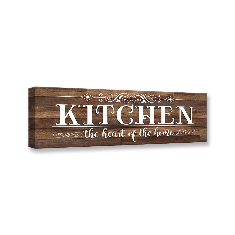 Vintage Rustic Kitchen Wall Art - Framed Farmhouse Decor with Family Sign & Kitchen Rules Print - 5.5 x 16.5 Inch Canvas Wall Hanging for Country Style Home, Perfect for Dining Room & Cozy Kitchen Decor
