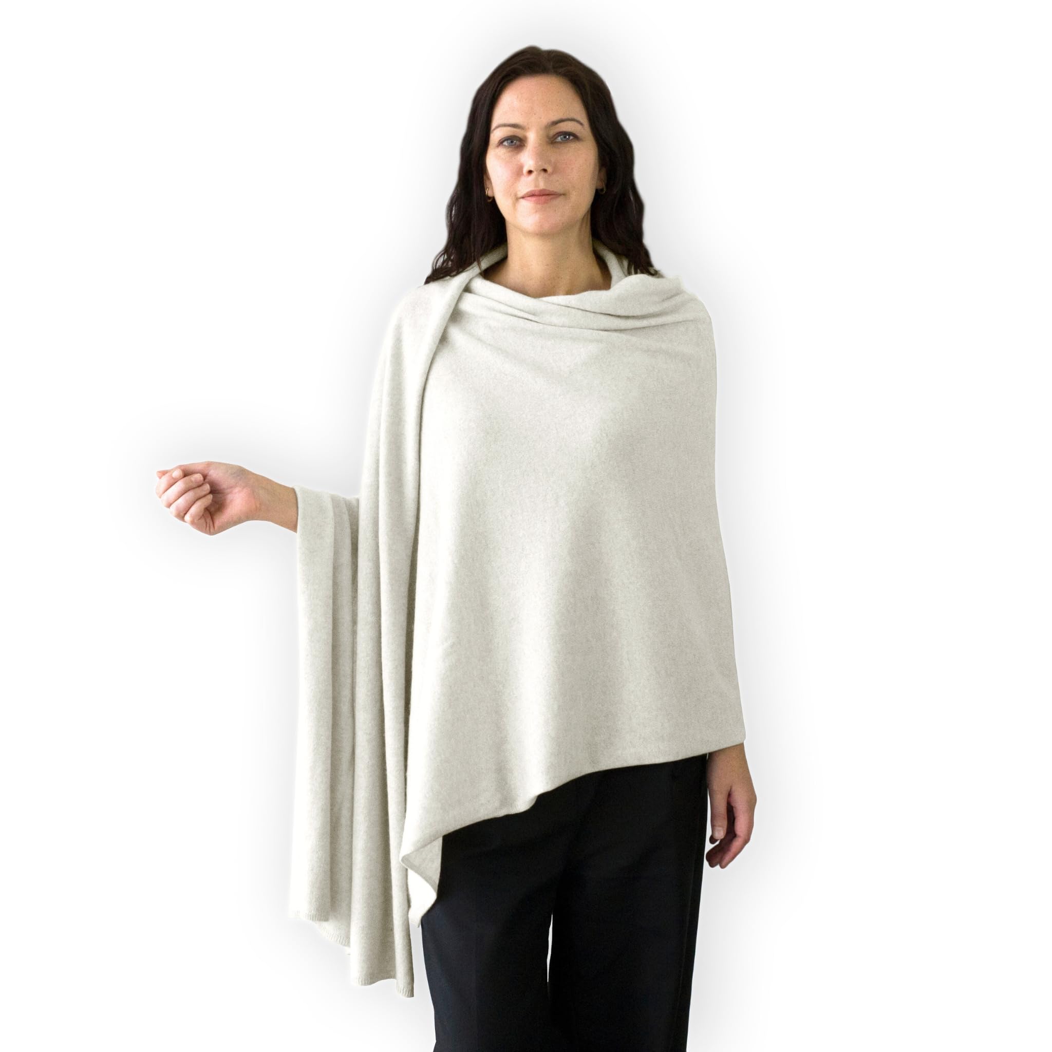 Jet&Bo 100% Pure Cashmere Travel Wrap, Scarf & Blanket in Ivory - Soft Luxury Shawl with Storage Bag & Gift Box - Perfect for Airplane, Office & Winter Outfits
