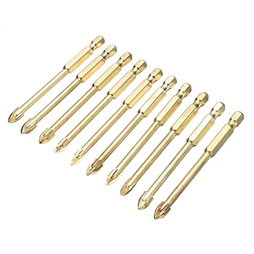 10pcs 6mm Tungsten Carbide Glass Drill Bit Set - 4 Cutting Edges Spear Head for Tile, Marble & Ceramic - Perfect for DIY Home Projects, Bathroom Renovations & Crafting