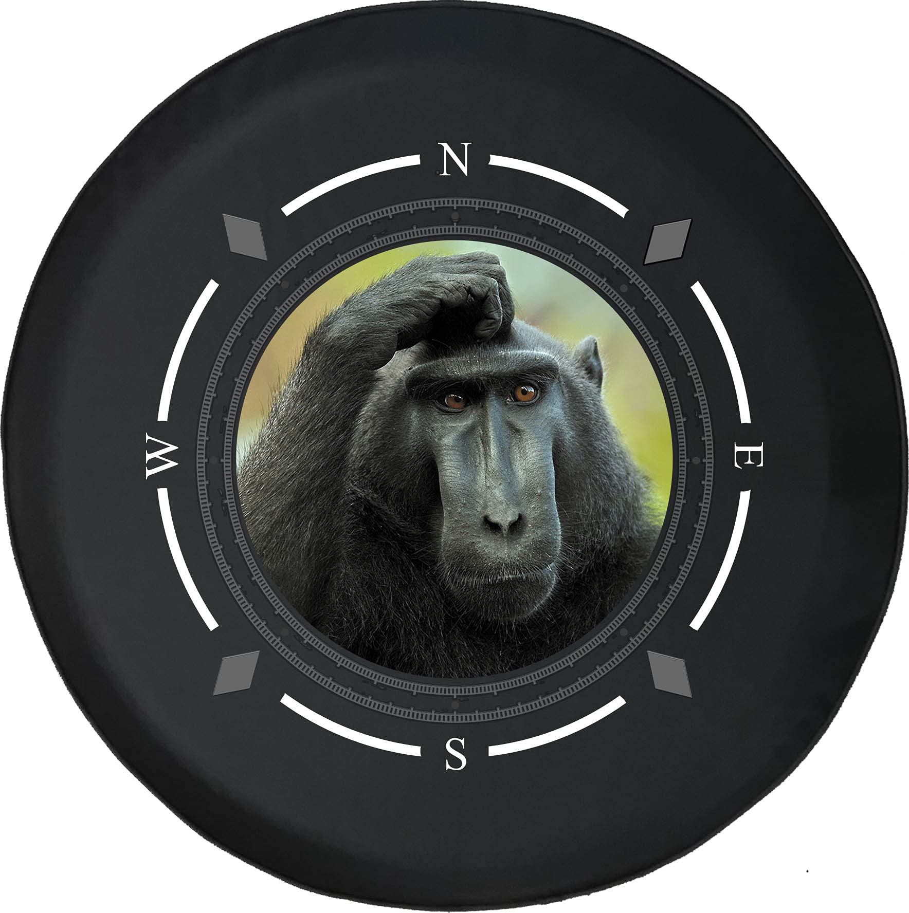 American Unlimited Spare Tire Cover with Compass & Monkey Design - Universal Fit for SUV, Trailer, RV & Most Vehicles - Durable Wheel Protector for Off-Road Adventures & Camping Trips