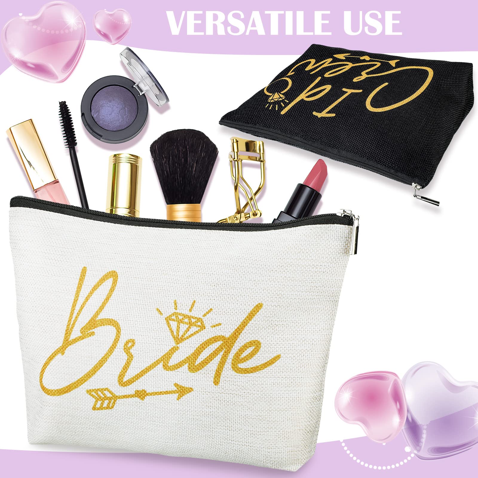 11-Piece Wedding Makeup Bag Set - Bridal Shower Cosmetic Organizer, Bachelorette Party Essentials, Bride & Bridesmaid Proposal Gifts (White & Black) - Perfect for Wedding Prep, Travel & Girls' Night Out