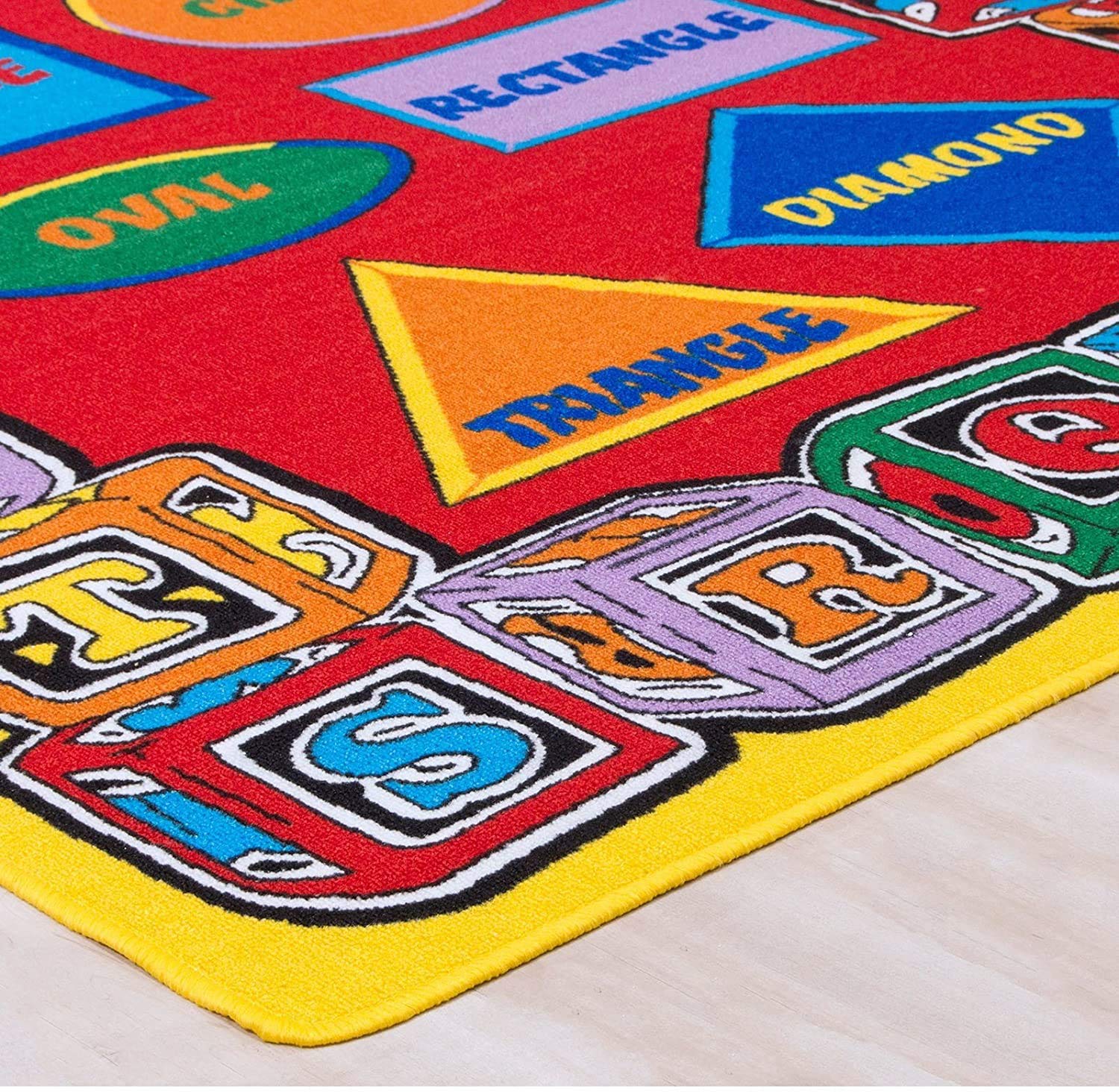 Kids Educational Area Rug - 8x10 Feet Non-Slip Play Mat with Shapes (Square, Rectangle, Triangle) for Classroom & Nursery | Perfect for Learning, Playtime & Toddler Safety