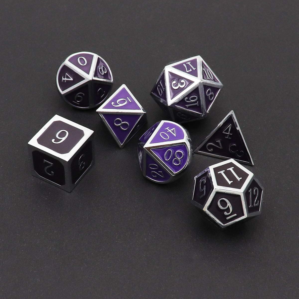Haxtec Temperature Color Changing Metal D&D Dice Set - Polyhedral RPG Dice for Dungeons & Dragons (Silver Black Purple Shift) - Perfect for Tabletop Gaming & Collectors