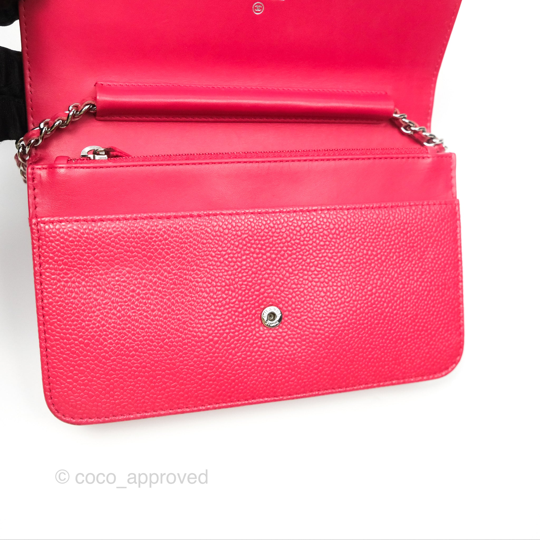 Chanel CC Wallet On Chain WOC in Dark Pink Caviar Leather with Silver Hardware - Perfect for Evening Events, Parties & Luxury Fashion Accessories