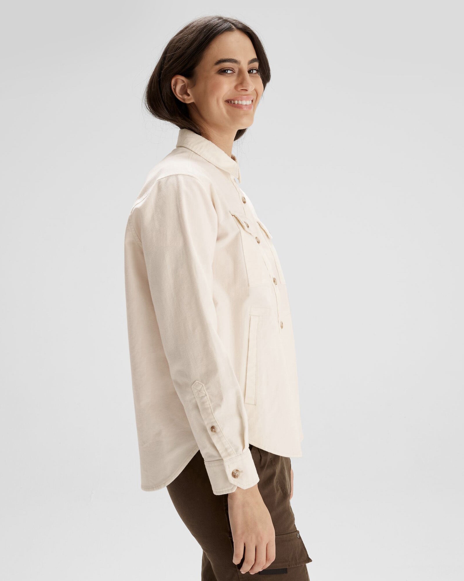 Women's Huntly Moleskin Long Sleeve Shirt in Natural - Comfortable & Stylish Top for Casual Wear, Office & Outdoor Activities