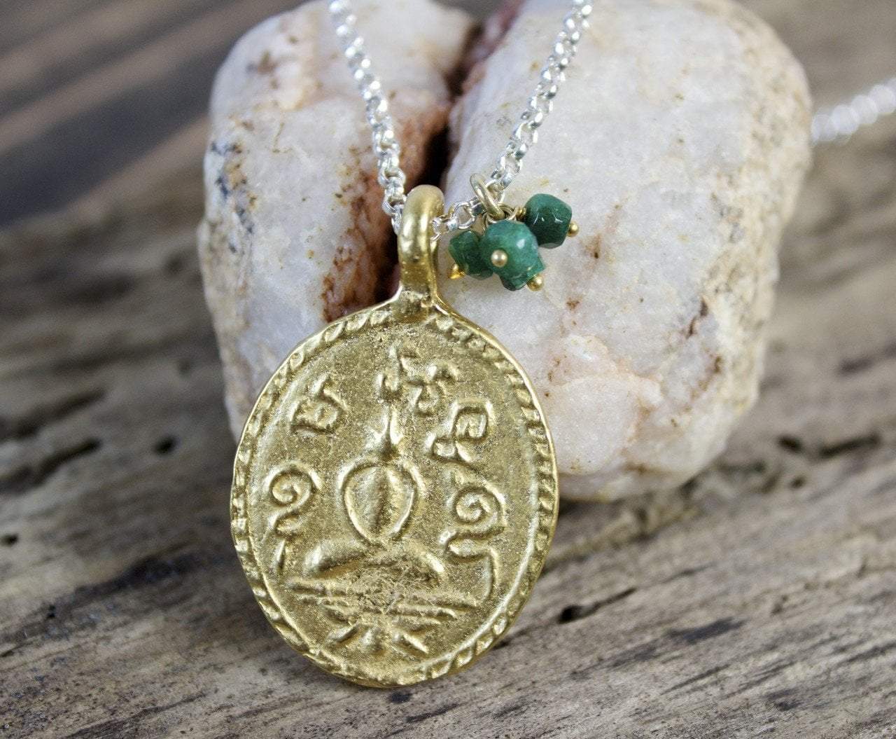 Green Namo Amulet Necklace - Buddhist Protection Pendant for Meditation, Travel & Spiritual Healing | Handmade Jewelry for Men & Women