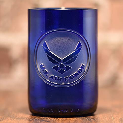 **Personalized Engraved Blue Wine Bottle Glass Set of 4 - Unique Air Force Gift for Airman, Military Appreciation Present - Perfect for Home Bar, Parties & Special Occasions**