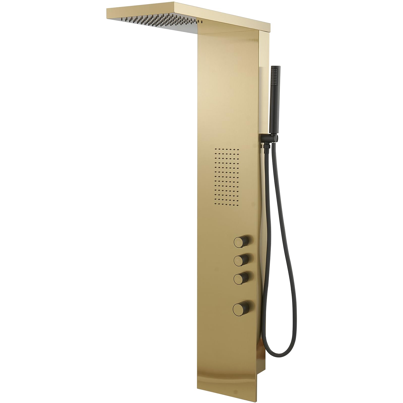 BWE 3-in-1 Stainless Steel Shower Panel Tower System with Rainfall Shower Head, Handheld Shower & Body Jets - Brushed Gold Finish | Perfect for Luxury Bathrooms, Spa-Like Experience & Modern Home Upgrades