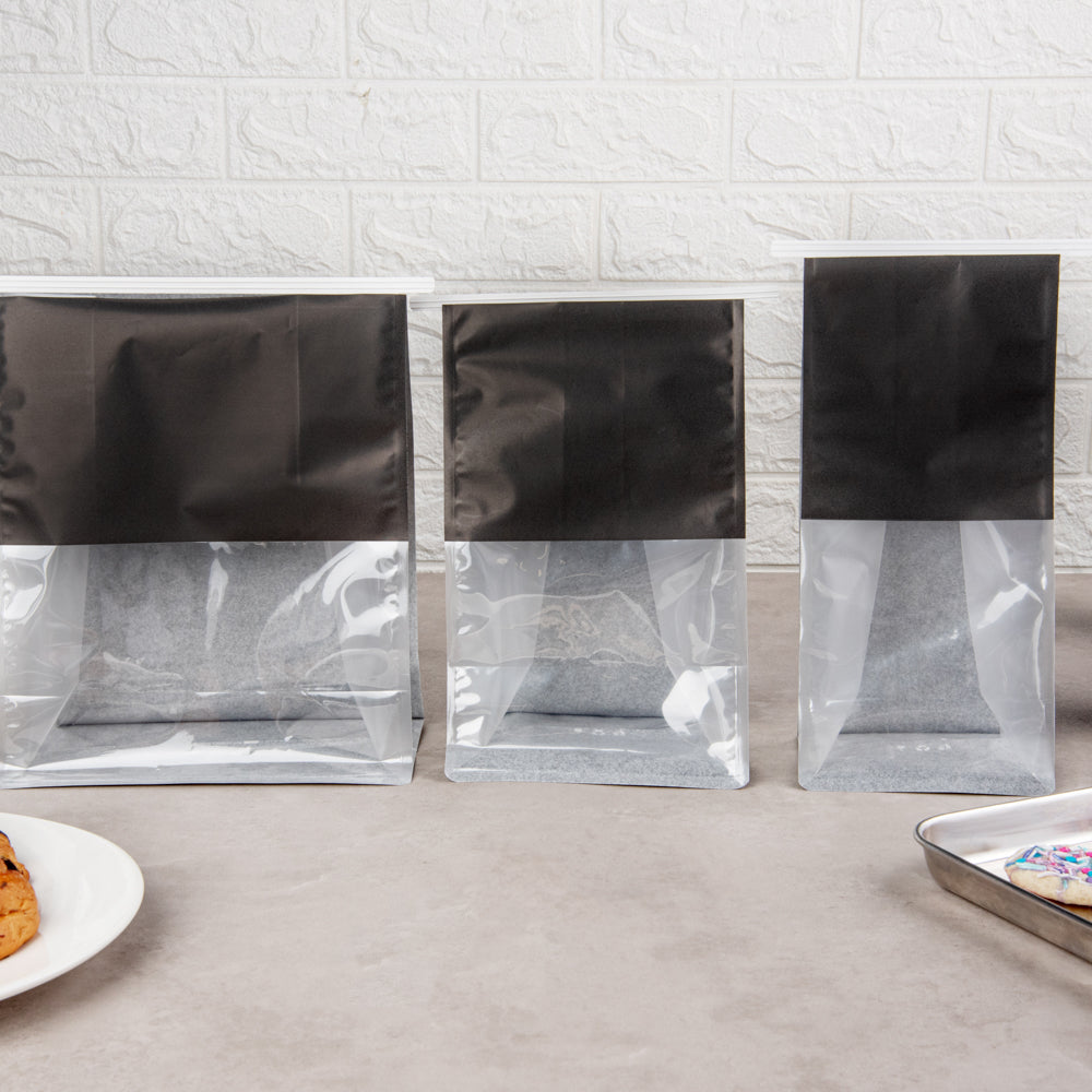Premium Black Cotton Paper Tin Tie Bags with Clear Window - 6.25