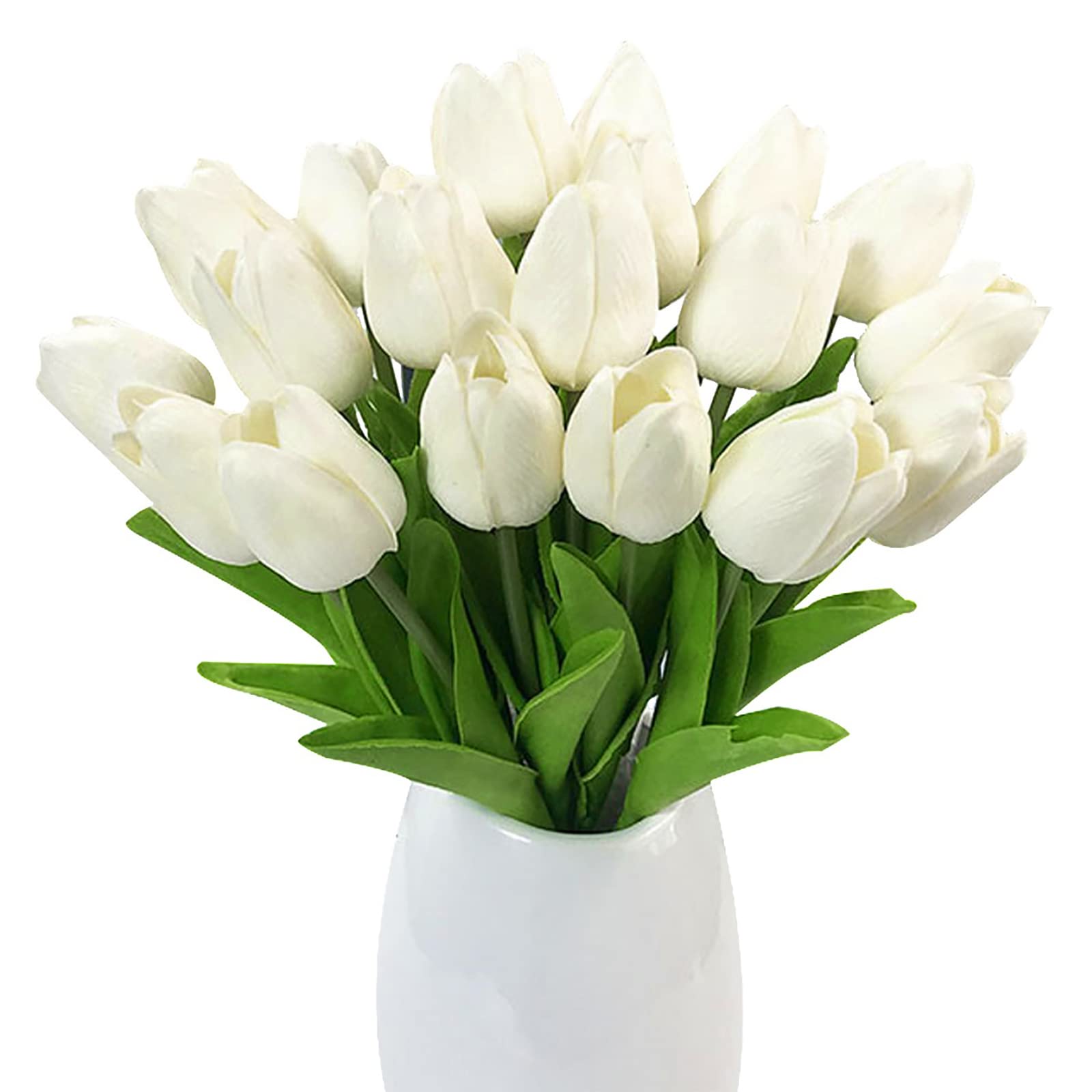 20 Pcs Real Touch Artificial Tulip Flowers - Lifelike White Tulip Bouquets for Wedding Centerpieces, Party Decor & Home Floral Arrangements - Perfect for Spring Decor, Table Settings & DIY Crafts