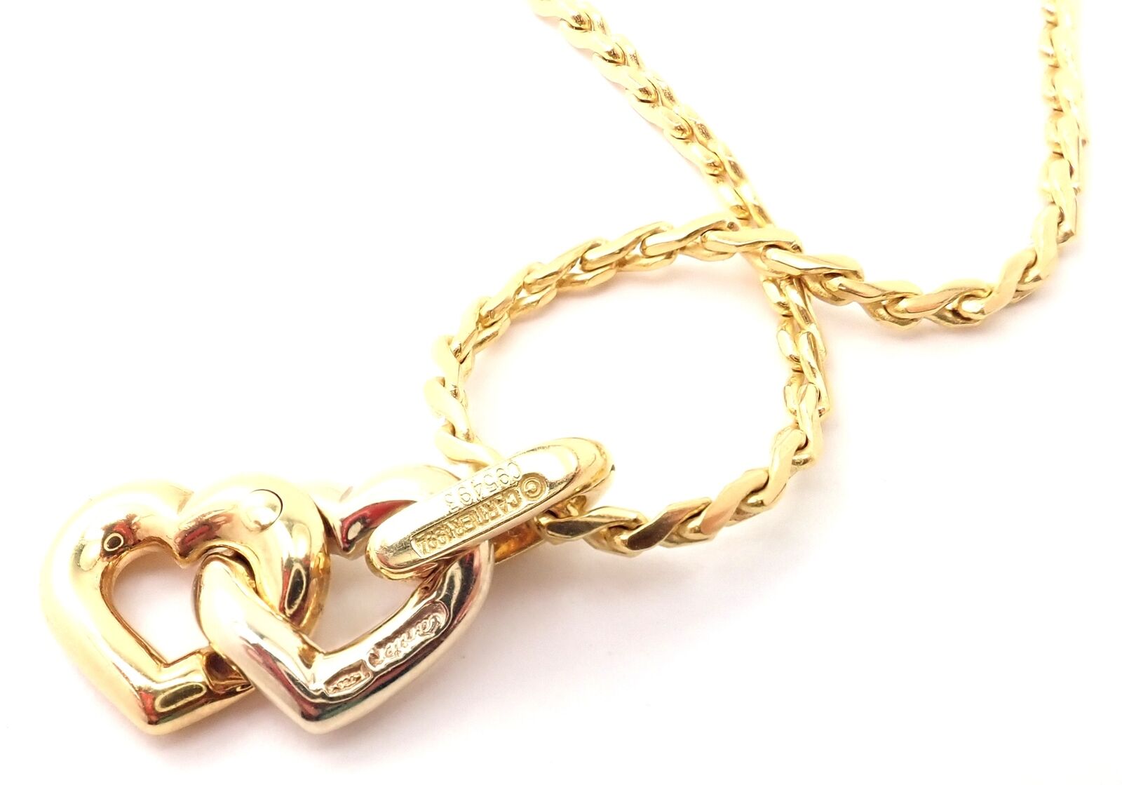 Authentic Cartier 18k Yellow & White Gold Double Heart Pendant Necklace with S Chain - Elegant Jewelry Gift for Women, Perfect for Anniversaries & Valentine's Day
