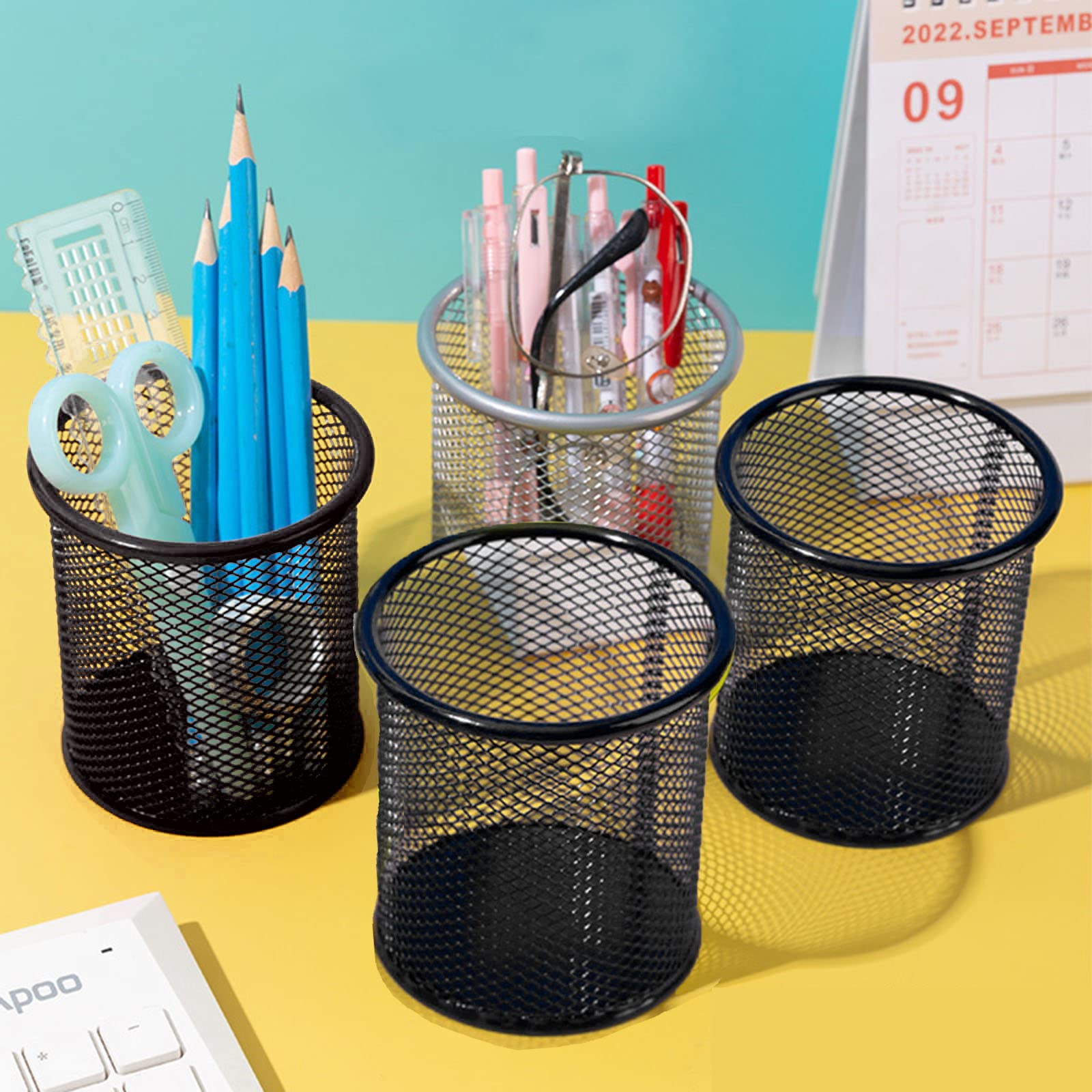 Metal Pen Holder for Office Desk - Pencil Cup Organizer for Stationery Storage
