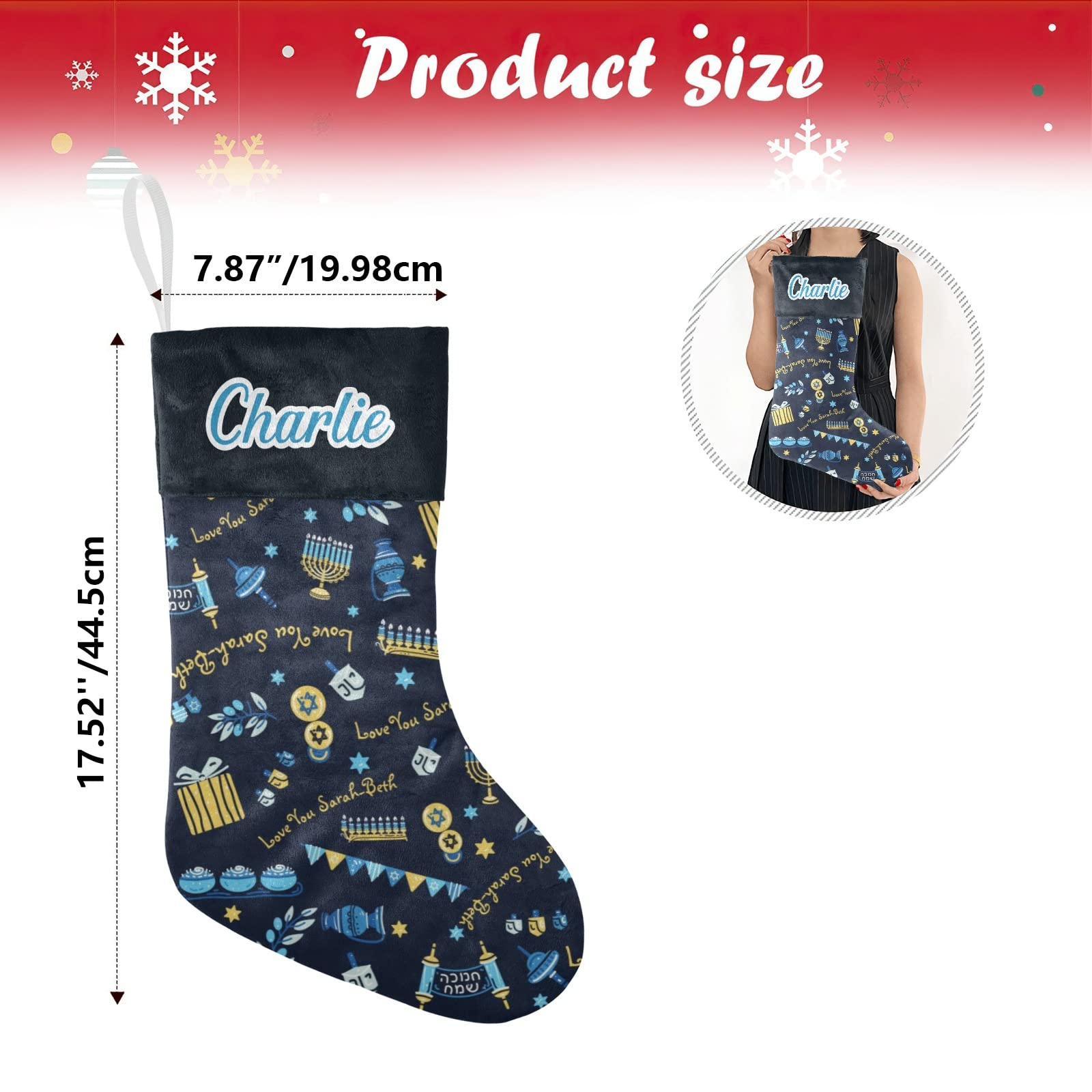 Personalized Hanukkah Christmas Stockings for Dogs - Custom Name Text Holiday Pet Gift Decor - 17.52 x 7.87 Inch - Perfect for Pet Lovers' Christmas Decorations & Festive Home Decor