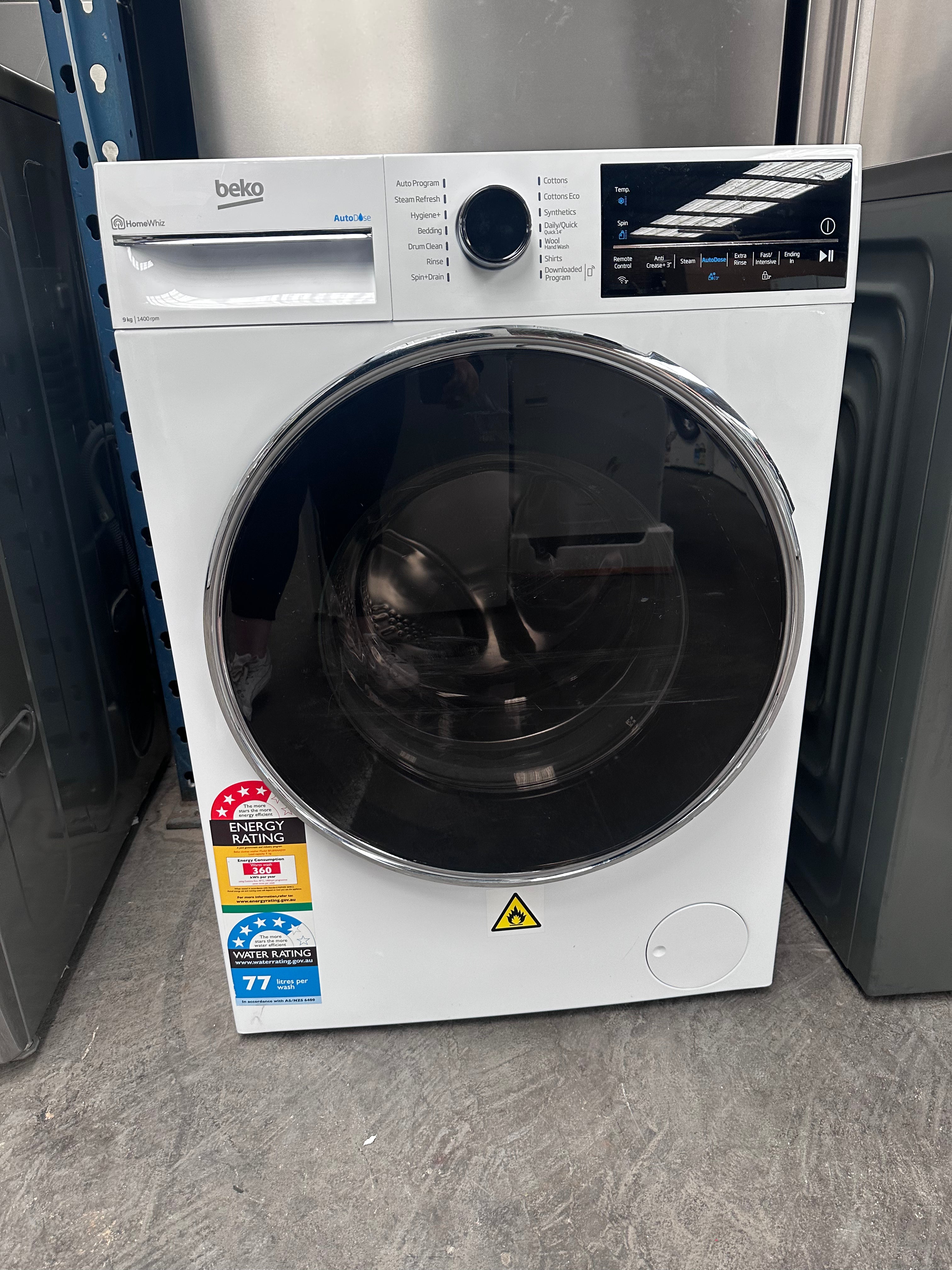 Beko 9kg Autodose WiFi Connected Washing Machine with Steam - BFLB904ADW [Factory Refurbished] - Perfect for Smart Homes & Laundry Rooms