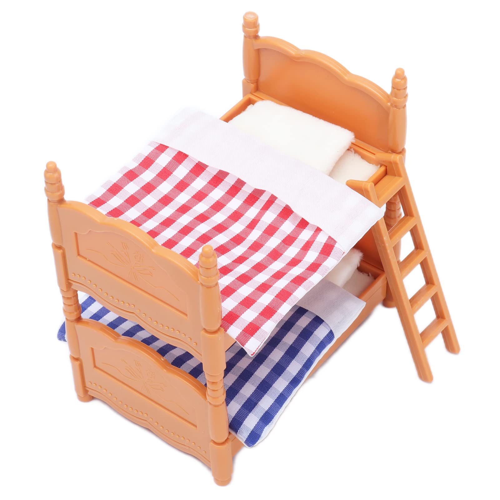 Agatige Doll Bunk Bed with Ladder - Miniature Wooden Twin Beds for Dollhouse, Kids Pretend Play & Collectible Furniture Model - Perfect for 18