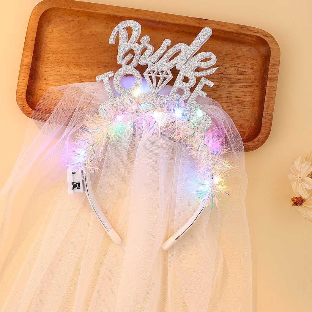 JONKY LED Light Up Bride to Be Veil Headband - Sparkling White Bridal Hair Accessory with Tulle Short Veil for Bachelorette Parties, Weddings & Special Events - Perfect for Women & Girls