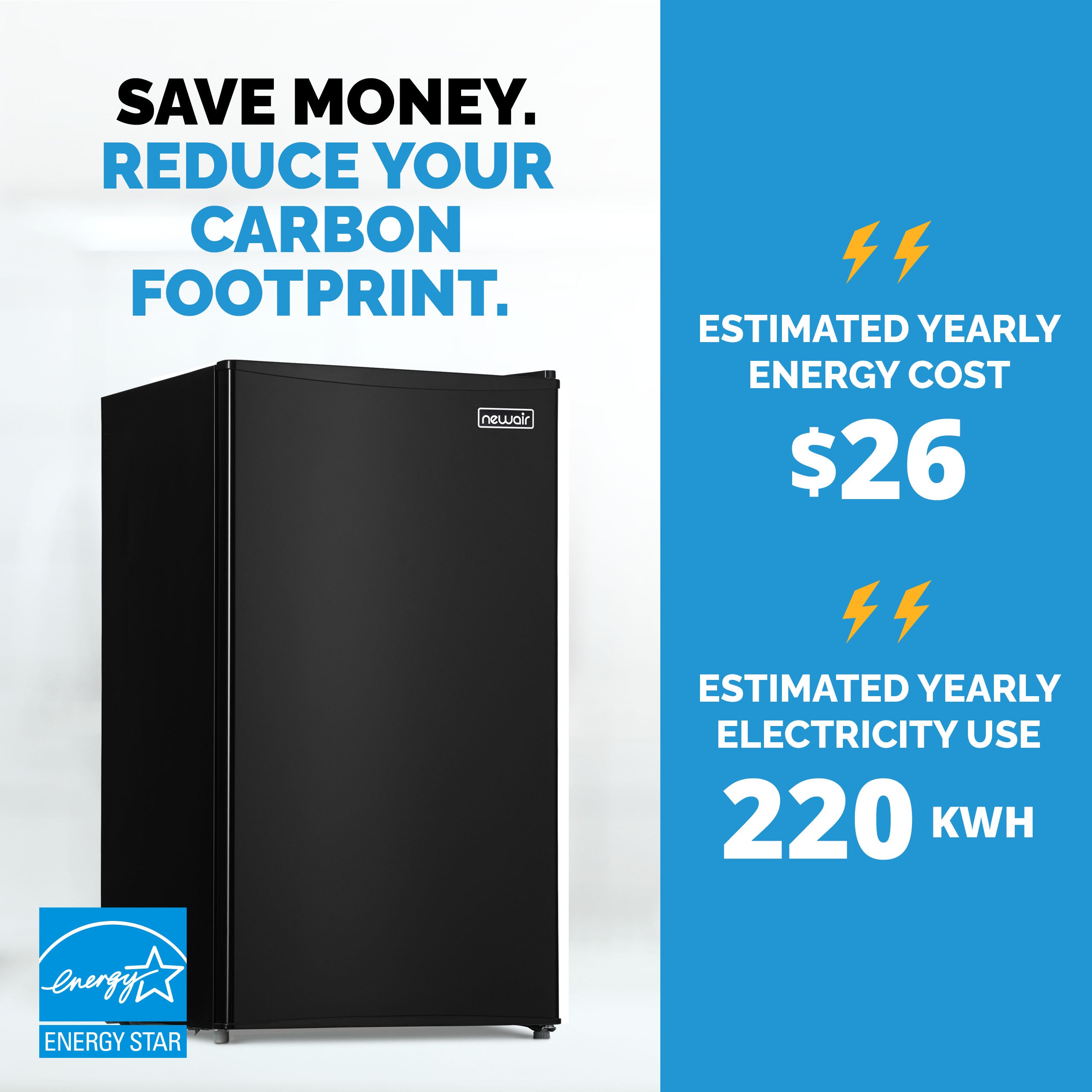 Newair® 3.3 Cu. Ft. Compact Mini Fridge with Freezer - Energy Efficient Black Refrigerator for Bedroom, Dorm, Office & Small Spaces - Perfect for Snacks, Drinks & Personal Food Storage