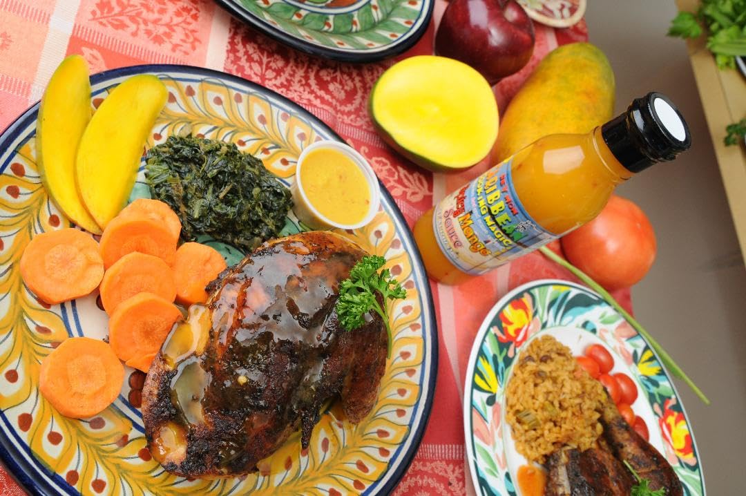 Hey Mon Caribbean Cooking Magic LLC Spicy Mango Sauce - Hot & Mild Flavors | Perfect for Grilling, BBQ & Tropical Dishes