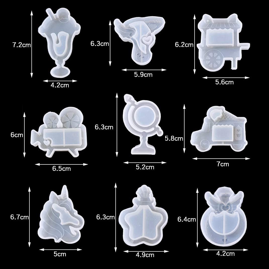 Premium 9-Piece Resin Silicone Mold Set - Quicksand Epoxy, Ice Cream, Unicorn Wing & Truck Shapes for DIY Keychains, Jewelry & Crafts | Perfect for Resin Art, Home Decor & Unique Gift Making