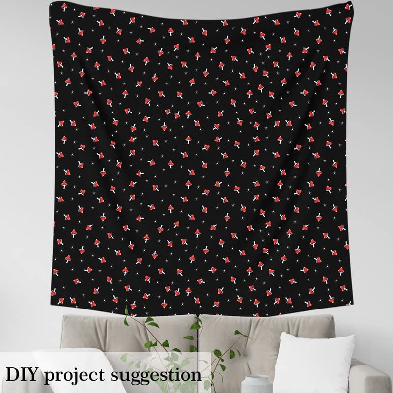Kawaii Mushroom Upholstery Fabric by The Yard - Cute Mushroom & Star Print Waterproof Reupholstery Material for Chairs, Sofas & Home Decor (2 Yards, Red/Black) | Perfect for DIY Furniture, Nursery Decor & Outdoor Cushions