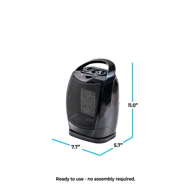 Comfort Zone Portable Ceramic Space Heater - 1500W Fast Heating, 70° Oscillation, Thermostat Control | Quiet Fan Forced Heater for Bedroom, Office & Small Rooms up to 200 Sq.Ft | Indoor Use for Winter, Home & Office Warming (Black)