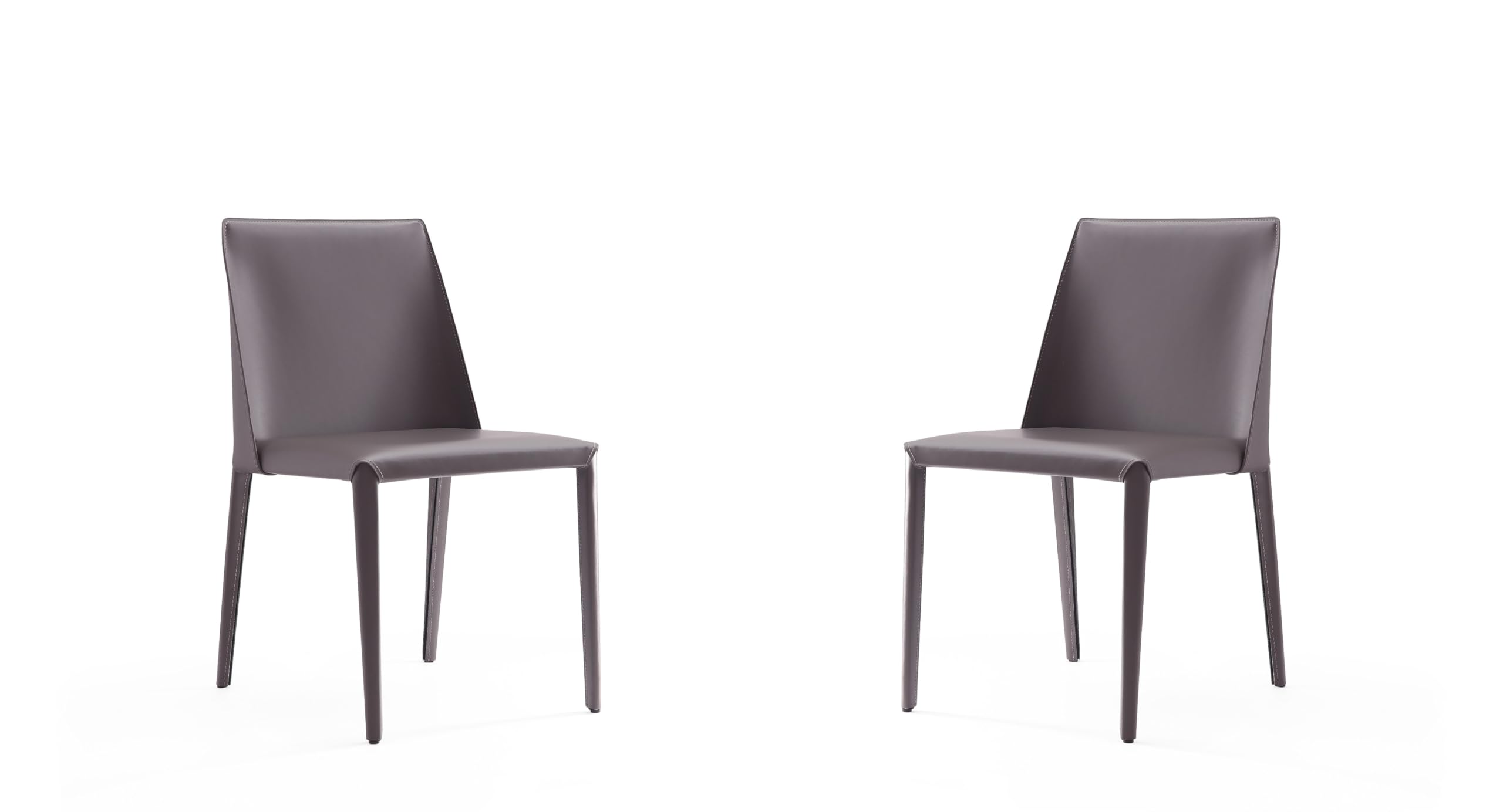 Paris Modern Saddle Leather Dining Chairs - Set of 2 Grey Metal Frame Kitchen Chairs with Padded Seat | Fully Assembled Comfortable Accent Furniture for Dining Room, Kitchen & Breakfast Nook