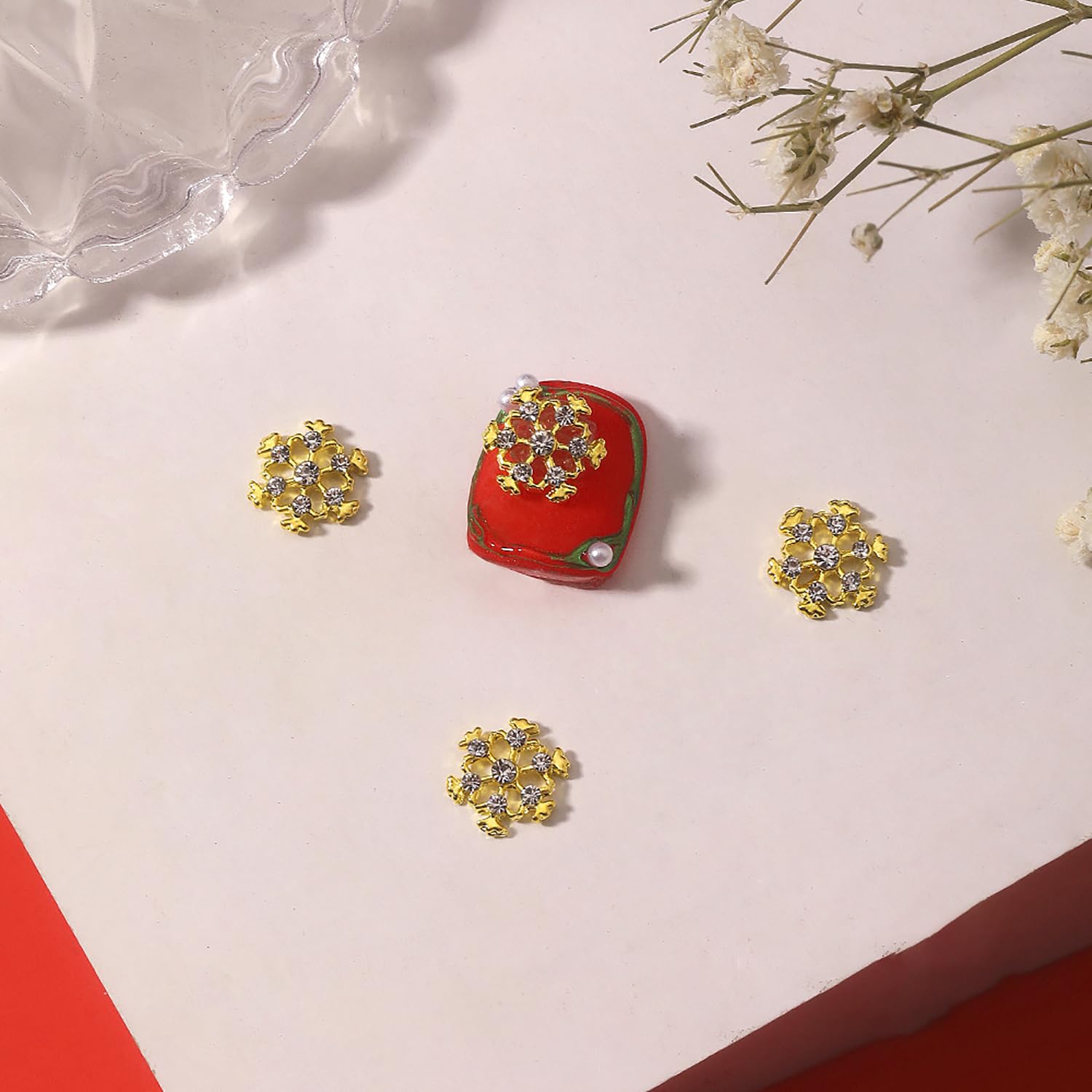 30Pcs Gold Alloy Christmas Snowflake Nail Charms with Rhinestones - Elegant Snowflake Nail Studs for Women & Girls - Perfect for Holiday Nail Art, Christmas Parties, and Winter Manicures