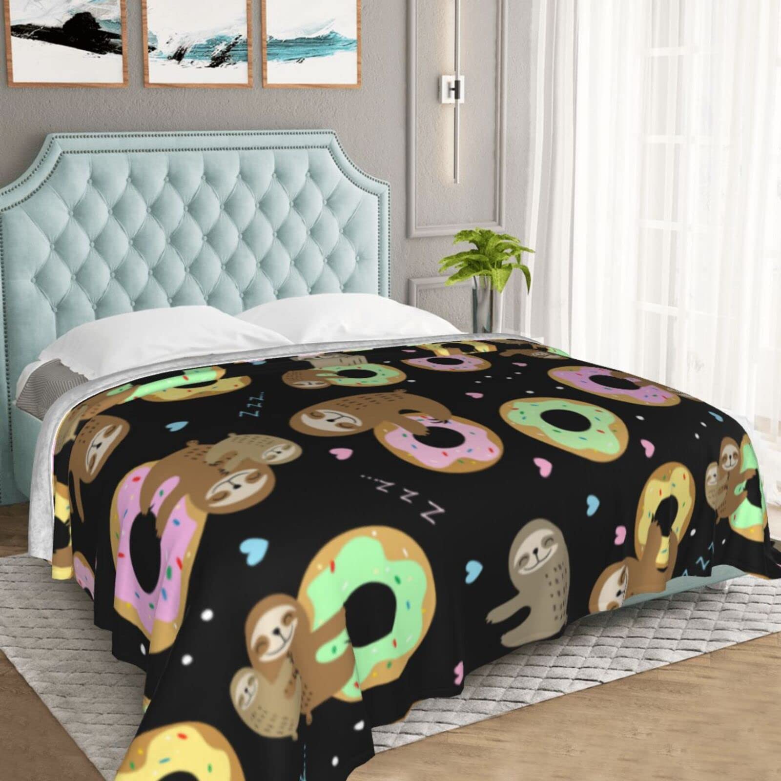 Sloth and Donut Throw Blanket - Ultra Soft Micro Fleece Blanket for Bed, Couch & Living Room - Cozy Warm Blanket for Netflix Nights, Winter Snuggles and Home Decor