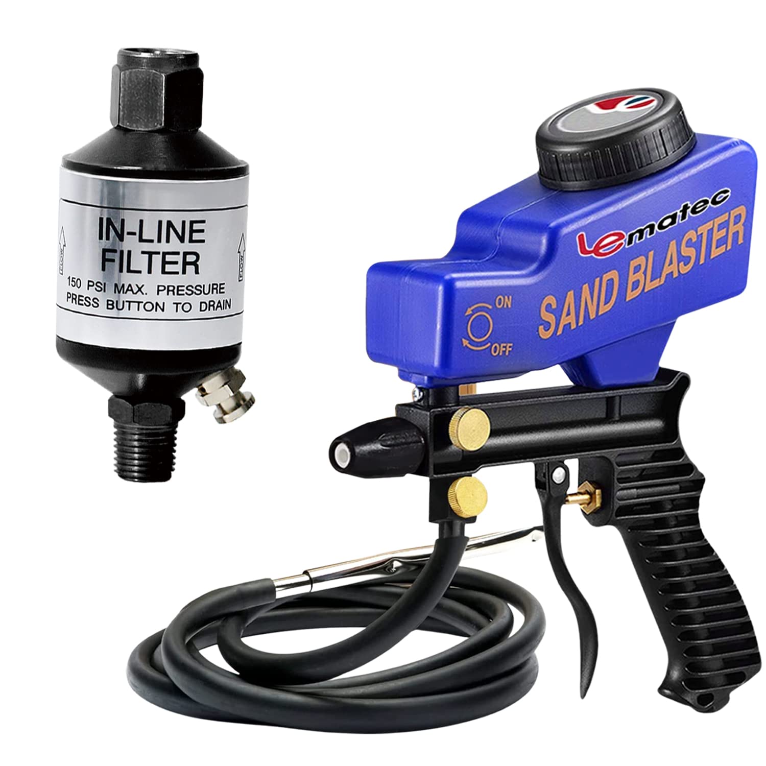 LE LEMATEC Premium Sandblaster Kit with AI303 Air Compressor Filter - Heavy Duty Sand Blasting Equipment for Metal, Wood & Auto Restoration - DIY & Professional Use