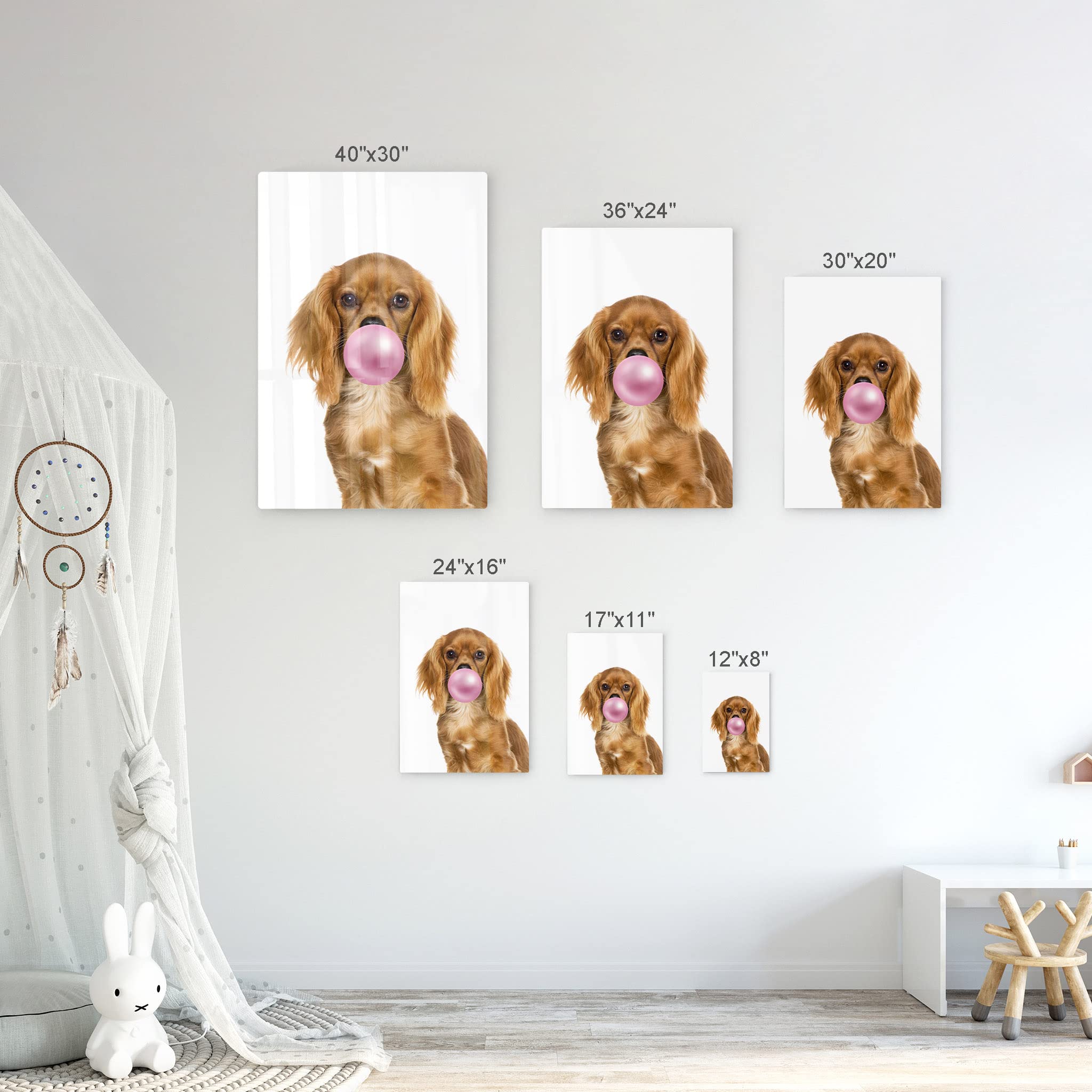 Cavalier King Charles Spaniel Dog Chewing Bubble Gum - Pop Art Metal Wall Print - Pet Lover Gift for Living Room, Bedroom, Nursery Decor (40x30 Inches) - Fun & Playful Animal Art for Dog Owners & Kids