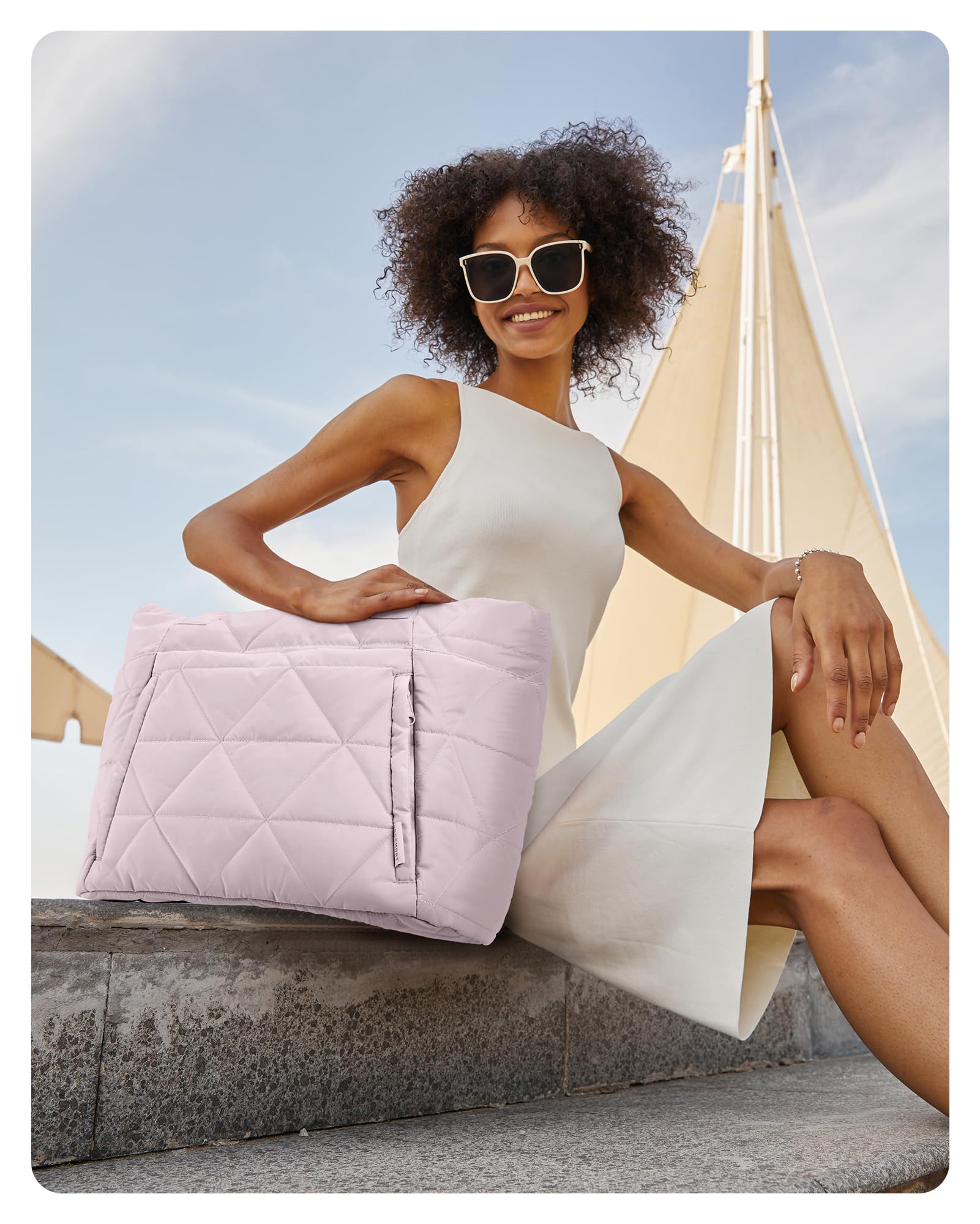 BAGSMART Large Quilted Tote Bag for Women - Puffy Zippered Shoulder Bag with Multiple Compartments | Perfect for Travel, Work, Gym & Daily Use