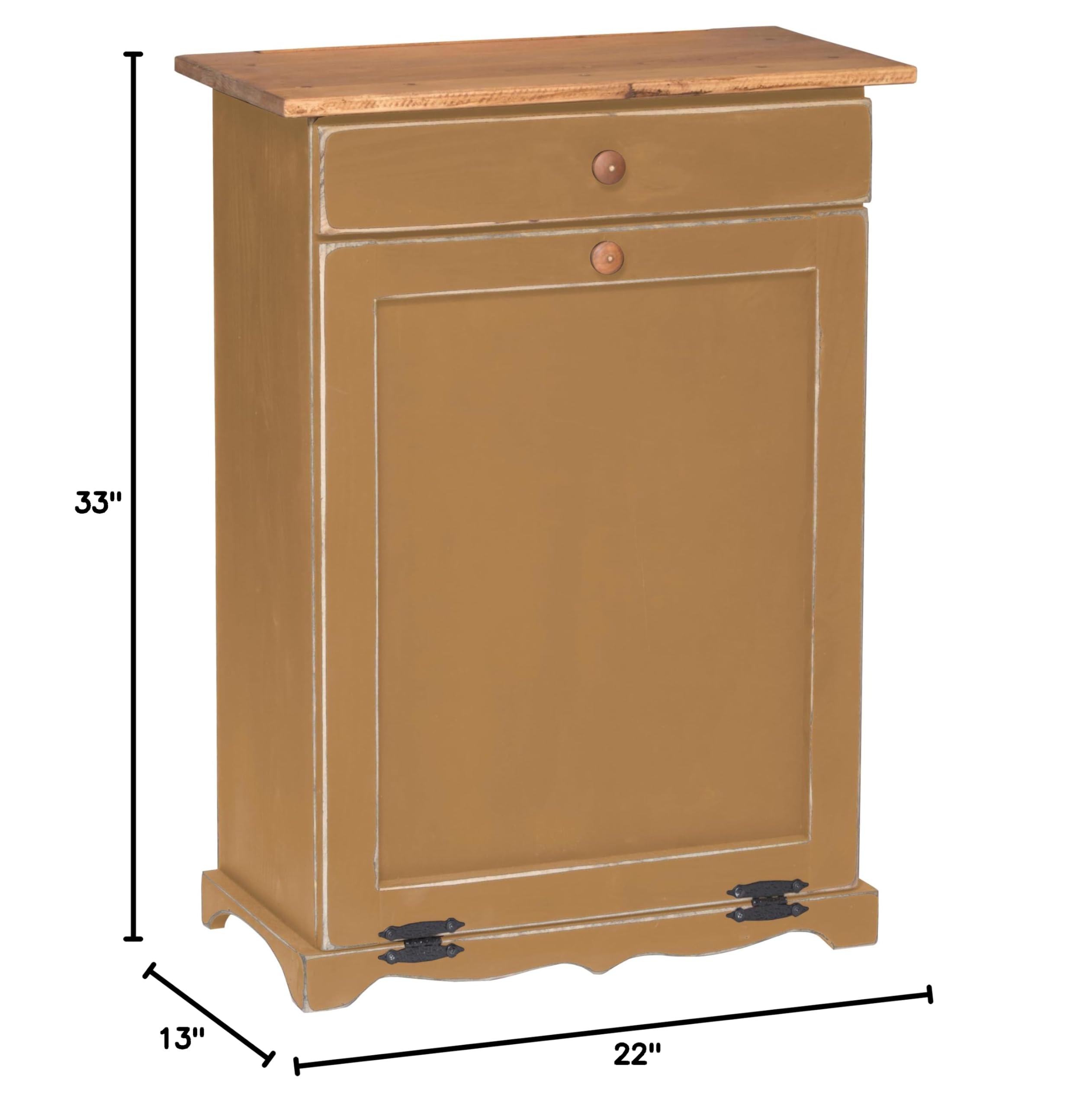 Farmhouse Pine Tilt-Out Waste Basket - Rustic Mustard Yellow Trash Can for Kitchen, Bathroom & Office | Furniture Barn USA