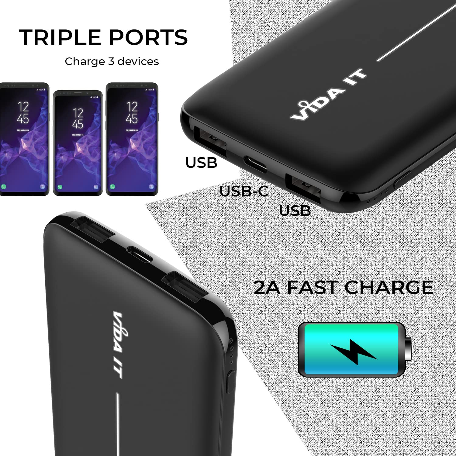 10000mAh Slim Power Bank for Heated Clothing - USB 5V 2A Portable Charger for iPhone, Samsung & USB-C Devices | Lightweight Battery Pack for Heated Hoodies, Vests & Jackets | Perfect for Outdoor Activities, Winter Sports & Travel