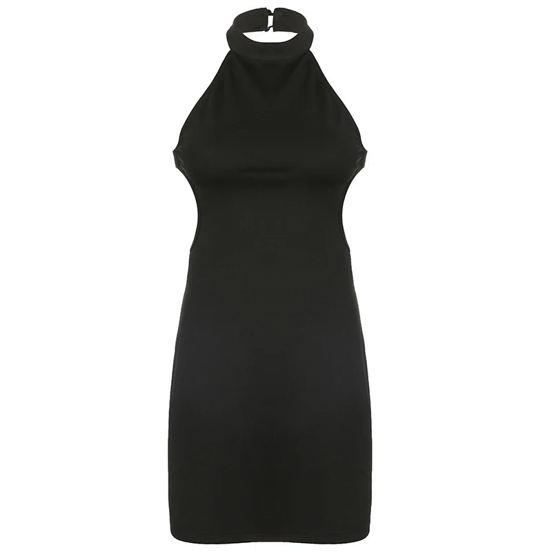 Elegant Backless Halter Neck Black Mini Dress - Summer Sleeveless Solid Tank Sundress for Women | Perfect for Beach Parties, Date Nights & Casual Outings