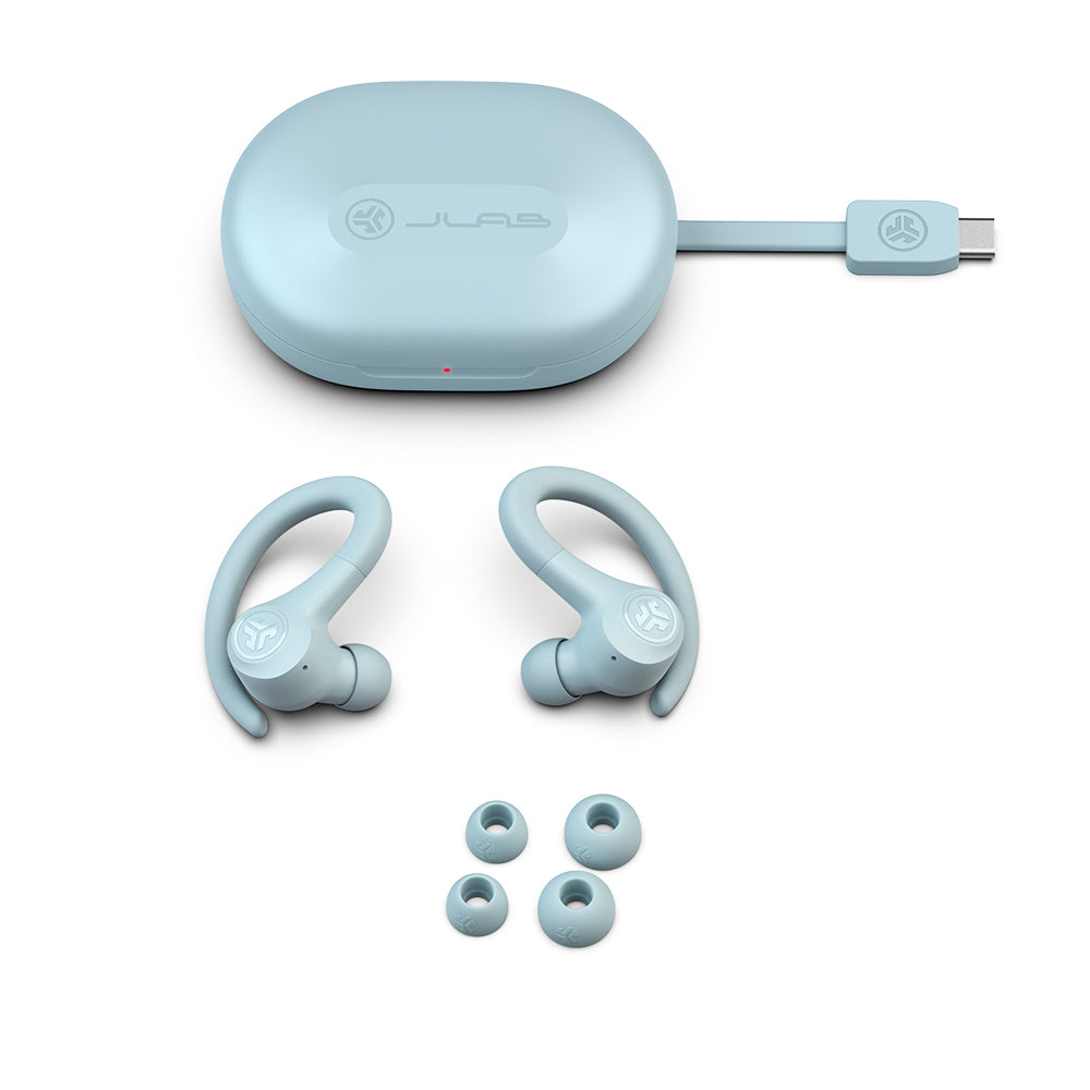 GO Sport+ True Wireless Bluetooth Earbuds with Noise Cancellation, Light Blue - Sweatproof Wireless Headphones for Running, Gym & Workout | BWP