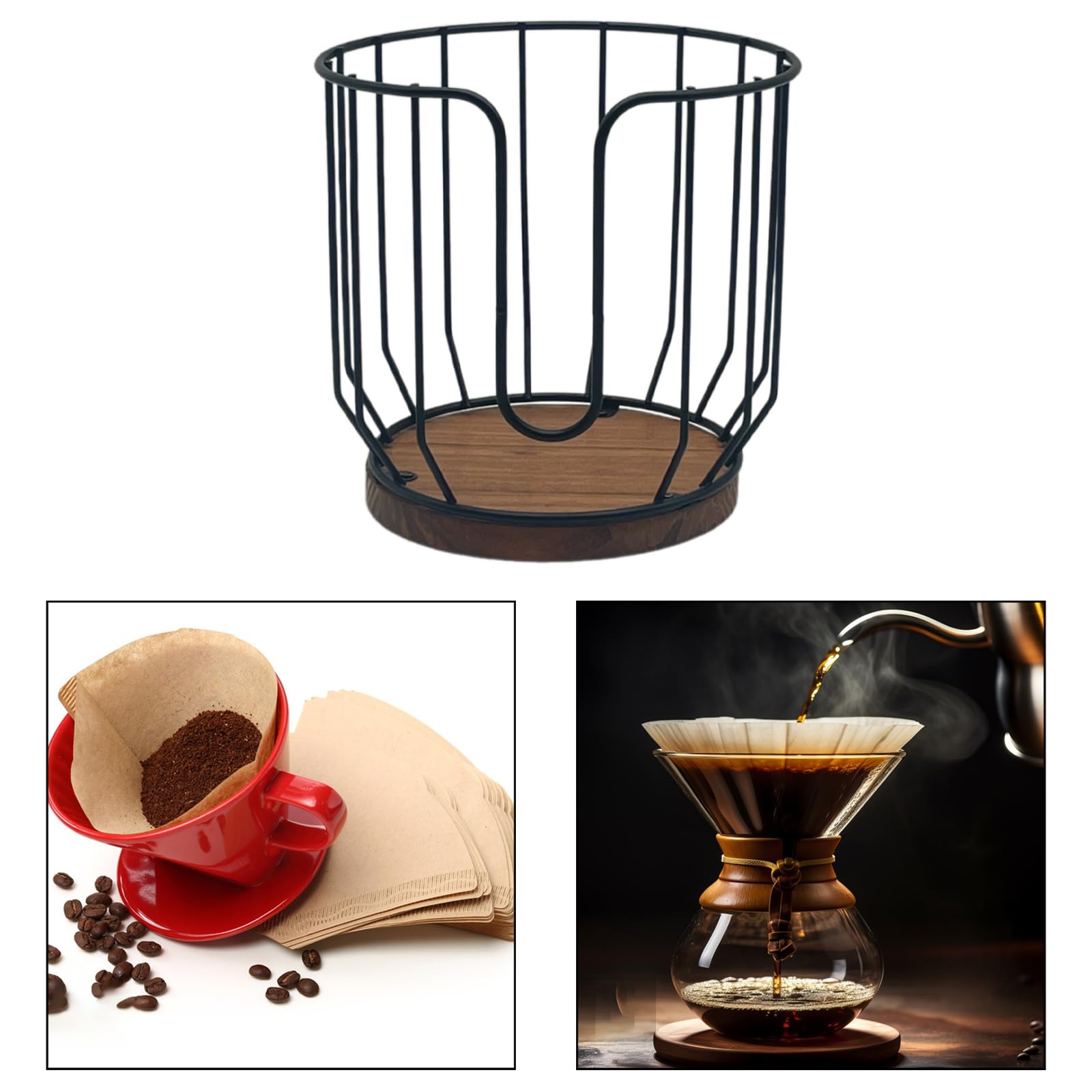 Stainless Steel Coffee Filter Holder & Pod Dispenser Organizer - Compact Coffee Station for Home, Kitchen, Office Countertop - Perfect for Keurig K-Cups, Nespresso Capsules & Drip Coffee Filters (Black)