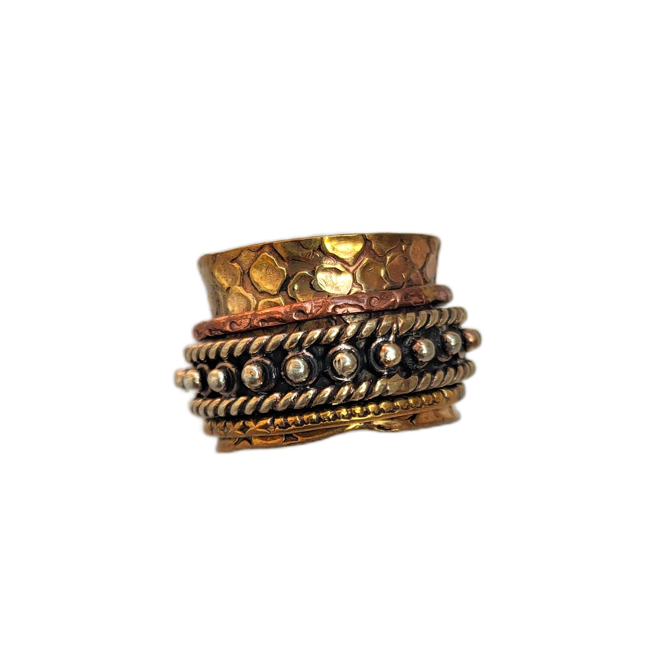 14K Gold Plated Spinner Band Ring - Fidget Ring for Anxiety Relief, Three Tone Unisex Jewelry, Brass Thumb Ring with Artisan Design | Perfect for Stress Relief, Focus & Fashion Accessories