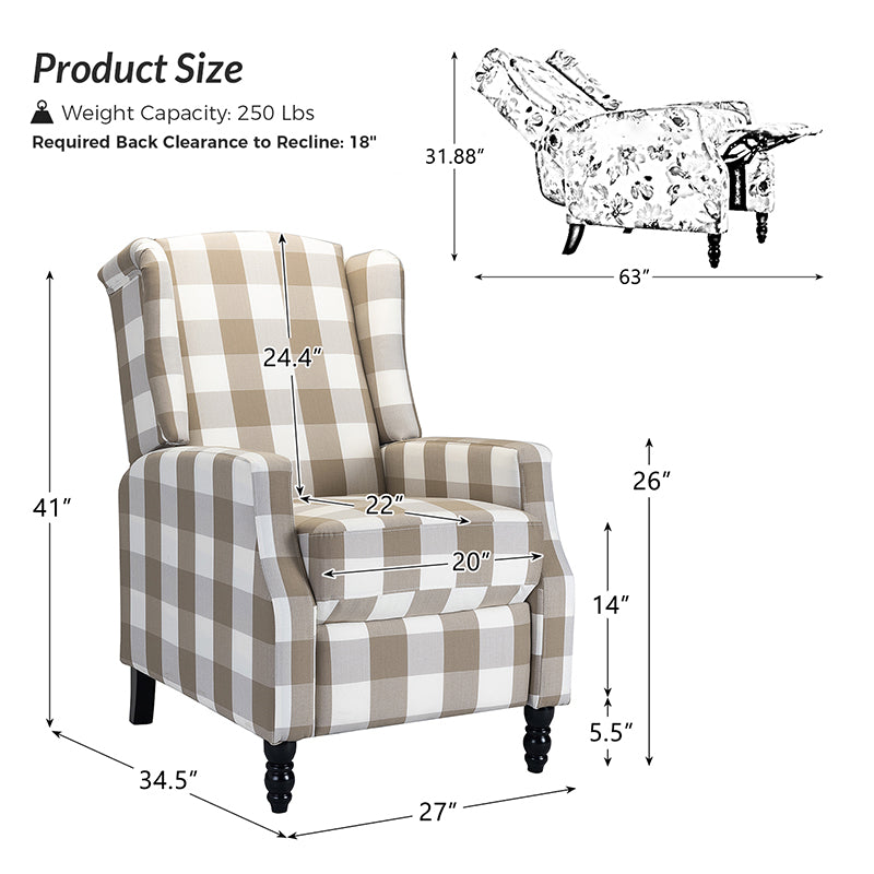 Lilith Upholstered Recliner Chair - Adjustable Backrest & Footrest, Ergonomic Living Room Reclining Chair for Relaxing, Reading & Watching TV