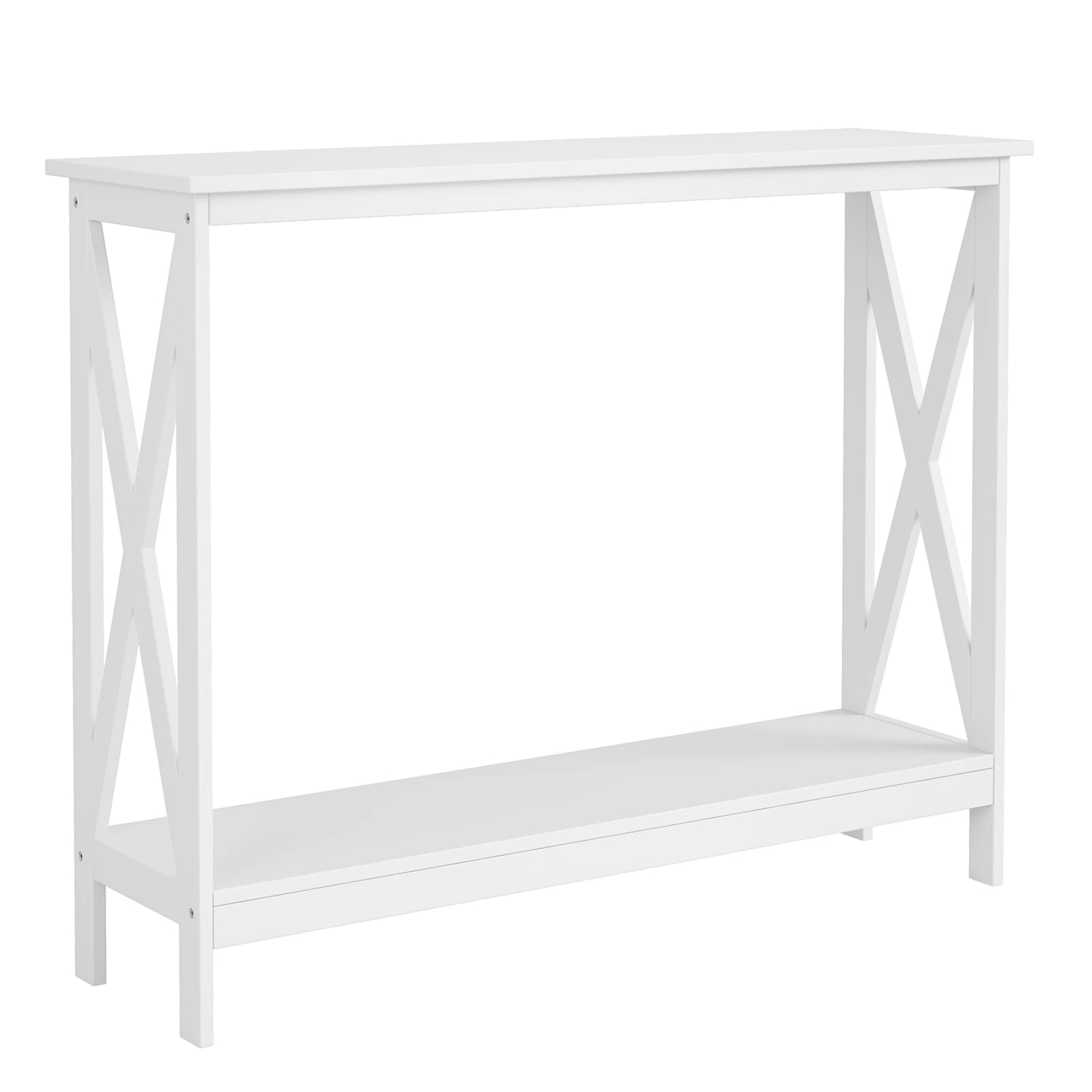 White 2-Tier Console Sofa Table for Entryway & Living Room - Sturdy Engineered Wood, Easy Assembly - Perfect for Small Spaces, Hallway Decor & Storage