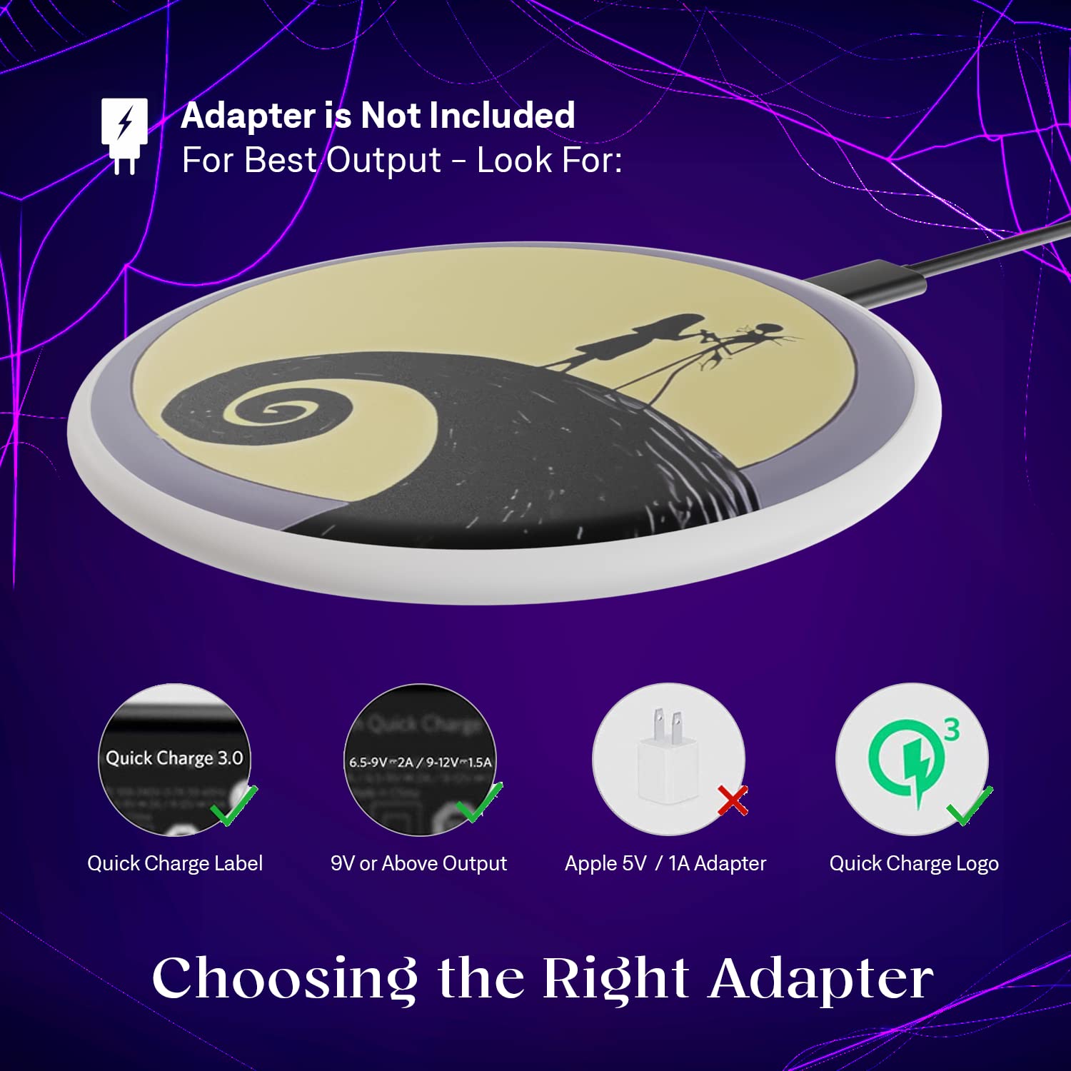Tim Burton’s The Nightmare Before Christmas Wireless Charging Pad - Jack and Sally Themed Qi-Certified Fast Charger - Perfect Gift for Disney Fans (Men & Women) - Ideal for Bedside, Office Desk & Nightstand Decor