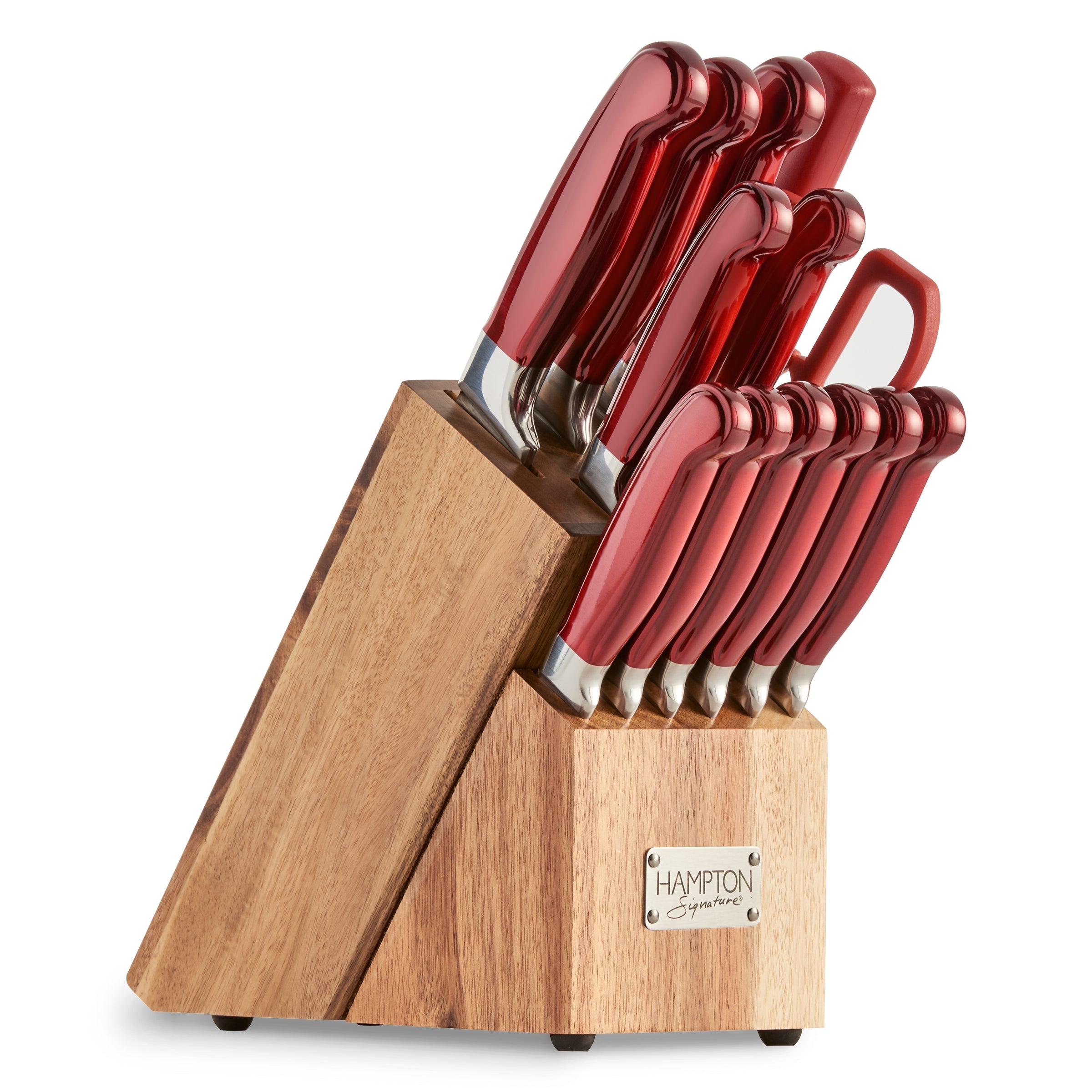 Premium Rorik Red 14-Piece Stainless Steel Knife Block Set - Complete Kitchen Cutlery Collection for Cooking, Slicing & Serving - Perfect for Home Chefs & Dinner Parties