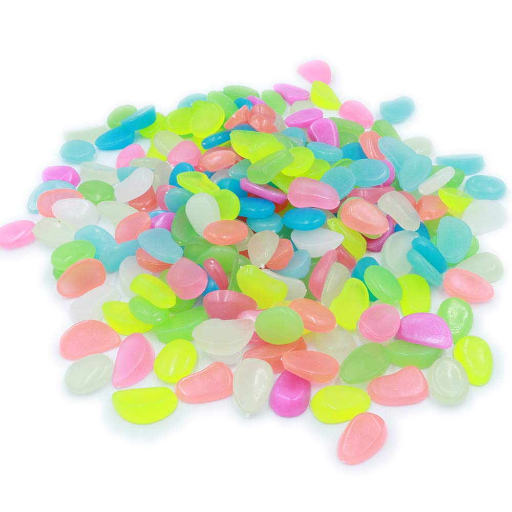 Glow in the Dark Pebble Stones - 200 Bright Mixed Color Glowing Rocks for Outdoor Yard Landscaping, Garden Decor, Indoor Fish Tank Aquarium, Glow Party Supplies & DIY Crafts - Perfect for Nighttime Garden Pathways, Poolside Decor, Kids' Room & Party Decorations
