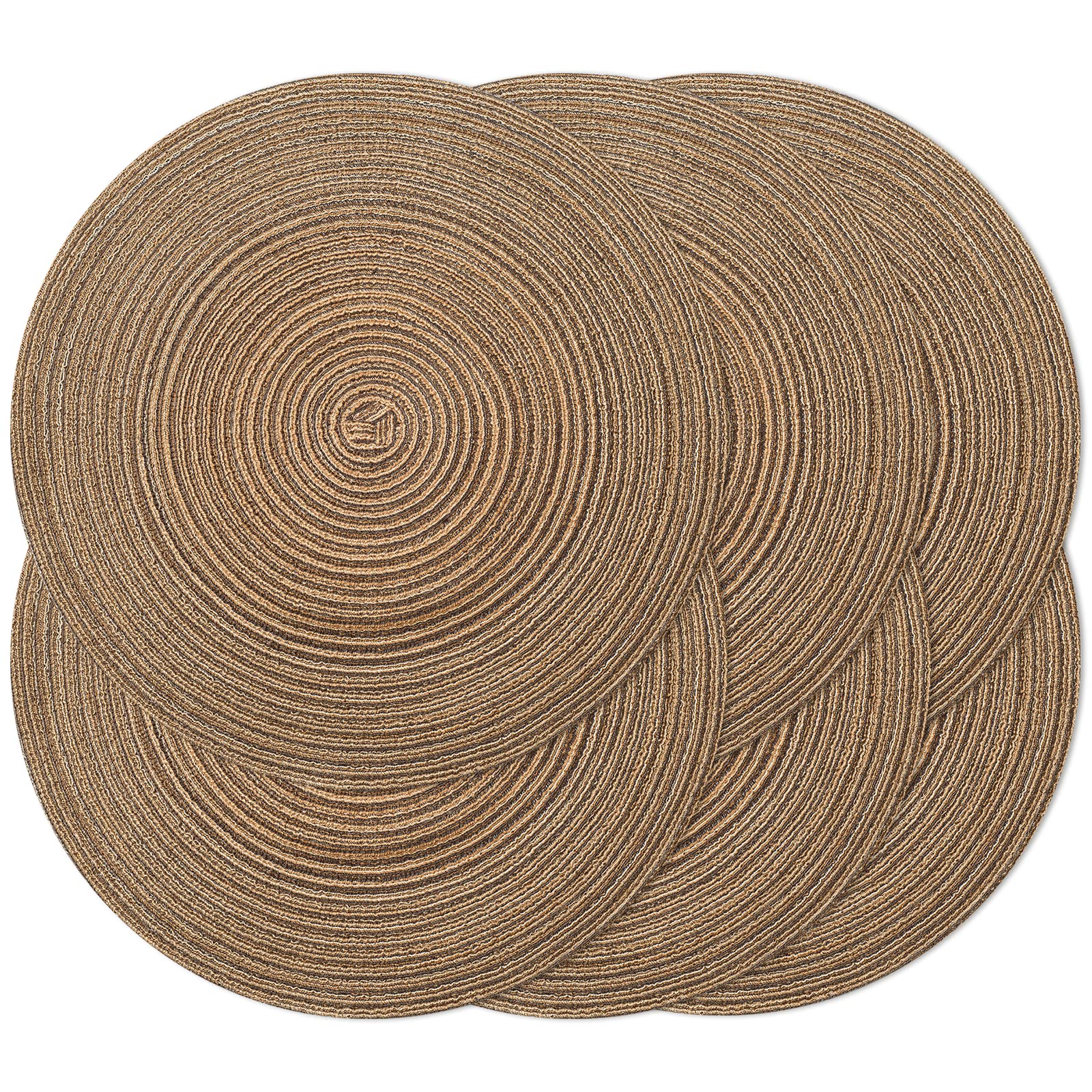 Natural Woven Round Braided Placemats Set of 6 - 15 Inch Heat Resistant Table Mats for Dining, Kitchen & Outdoor Use - Eco-Friendly Brown Home Decor