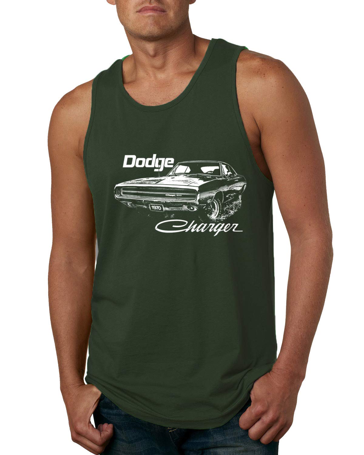 Vintage White 1970 Dodge Charger Racing Graphic Tank Top for Men - Classic Muscle Car Tee for Casual Wear, Car Shows & Racing Events